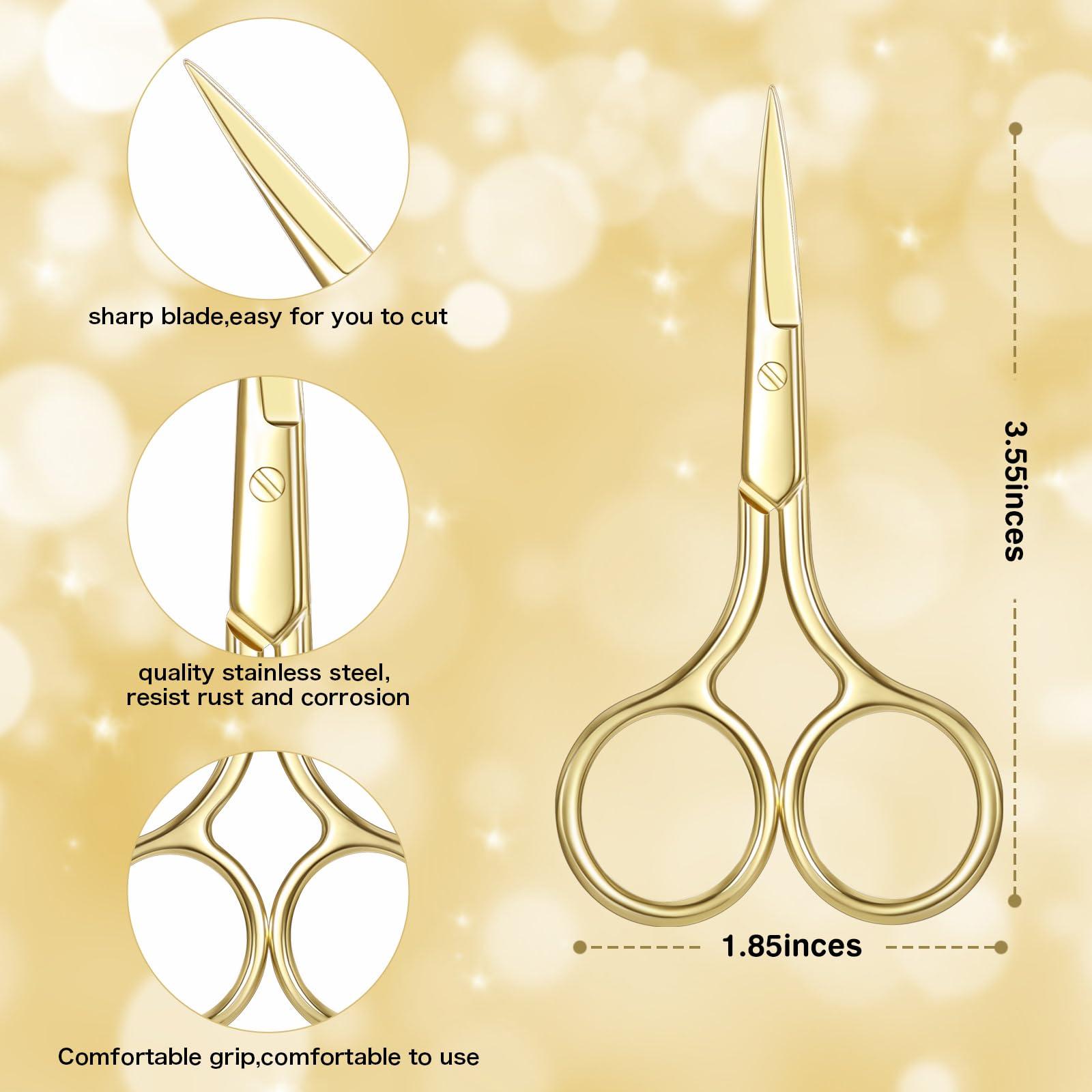 Mudder 3 Pack Small Nose Scissors Facial Hair Scissors Mini Beauty Scissors Stainless Steel Trimming Pointed Scissor for Grooming Eyebrows, Nose, Mustache, Beard (Gold)