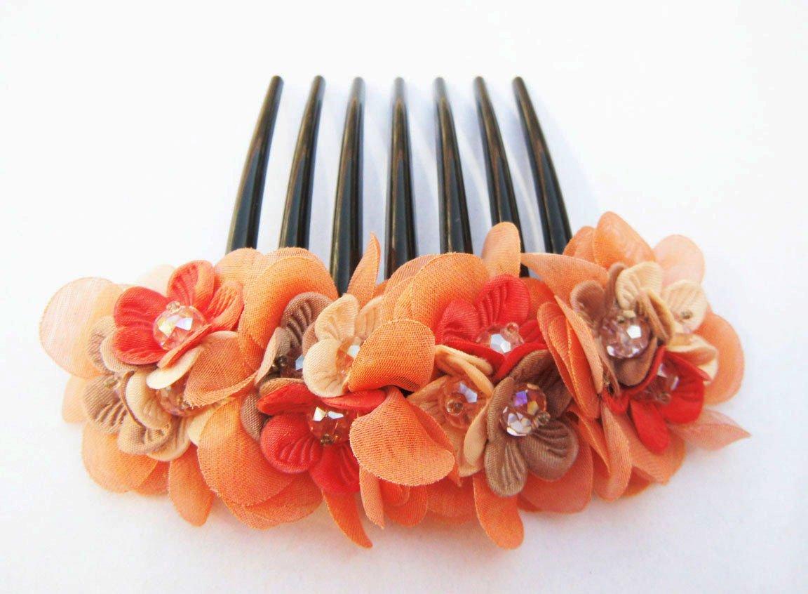 Thai French twist hair comb Ornamented along the top of the heading with Flowers made ??from fabric