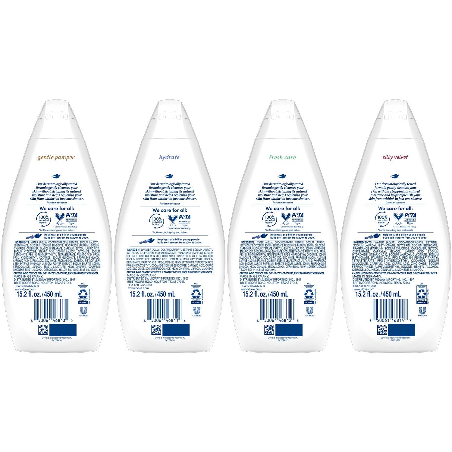 Dove Dove Body Wash Variety 6-Pack Hydrate, Gentle Pamper, Fresh Care, and Silky Velvet, 15.22 Oz Ea