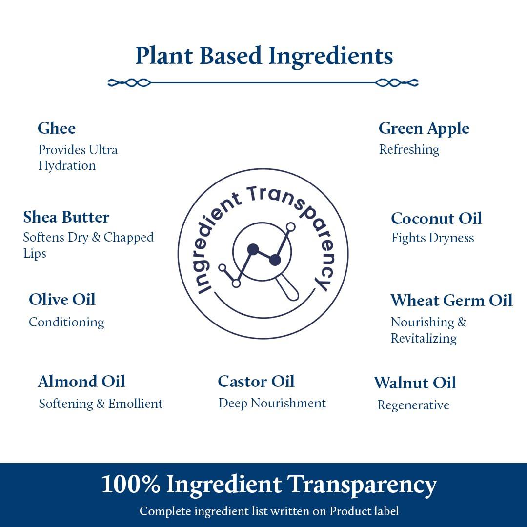 Blue Nectar Blue Nectar Herbal Ayurvedic Lip Balm with Green Apple Vitamin C & Organic Ghee for Dry Lips | Hydrating Lip Gloss with Clean Ingredients (0.35 oz, 10 herbs)