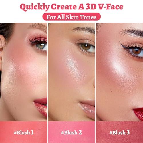 SPRINGSKY Face Stick Trio 3Pcs Multi-Use Makeup Blush Sticks, Buildable Blendable Lightweight Cream Blush Stick for Cheeks Make Up For Women 3-in-1 Blusher and Lip Makeup Sticks (04)