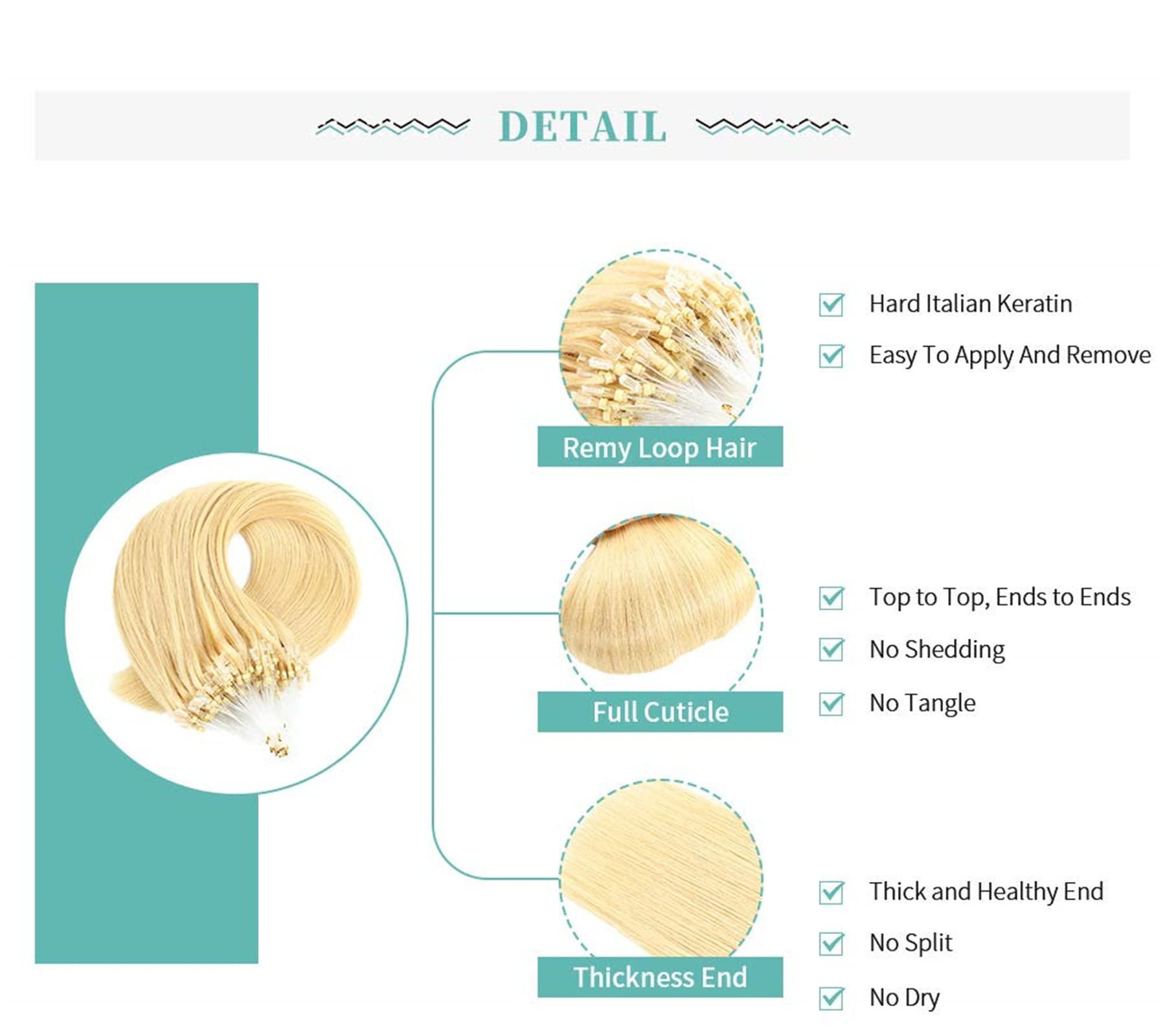 BDBD Micro Beads Human Hair Extensions, 50 Strands 8D Human Hair Micro Link Hair, Invisible No Trace Remy Hair Extension,22in