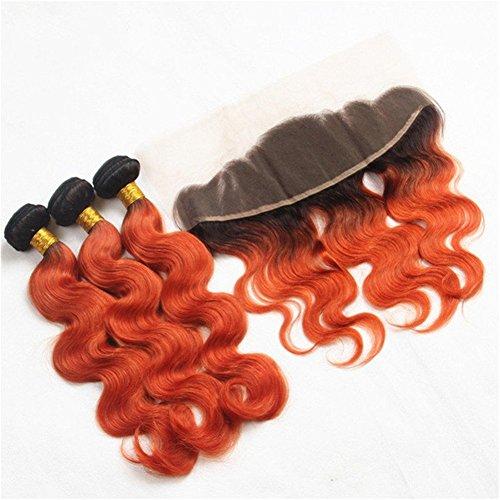 Ruma Hair Ruma Hair 8A Two Tone #1B/350 Orange Dark Root Ombre Brazilian Soft Virgin Human Hair Weave 3 Bundles With Body Wave Ear to Ear 13x4 Full Lace Frontal Closure Natural Hairline 4Pcs Lot (22+22 24 26)