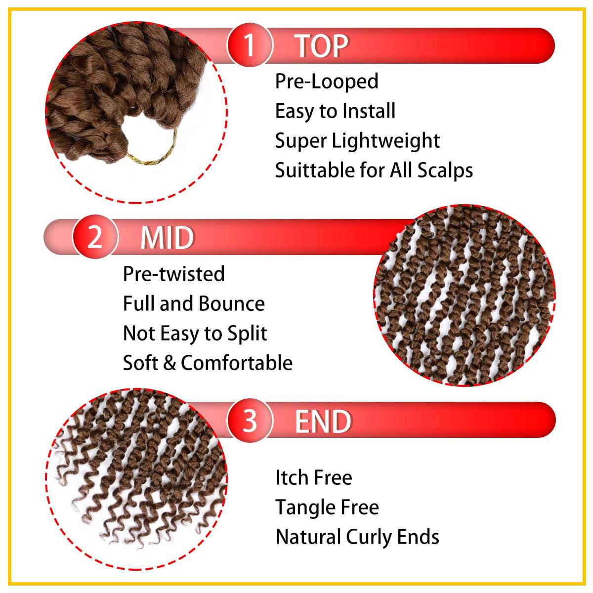 Nice One Pre-Twisted Passion Twist Hair, 8 Packs 112 Strands Pre Looped Passion Twist Braiding Hair for Women, Short Passion Twists Crochet Hair Synthetic Hair Extensions (30#, 20 Inch (Pack of 8))