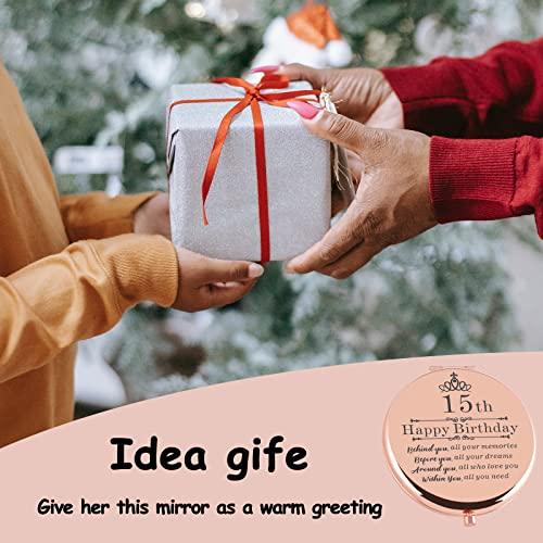 Cawnefil Cawnefil 15 Year Old Girls Gifts for Birthday Rose Gold Travel Compact Mirror 15th Birthday Gift Ideas for Teen Girl Daughter Niece Happy 15th Birthday Idea Gift