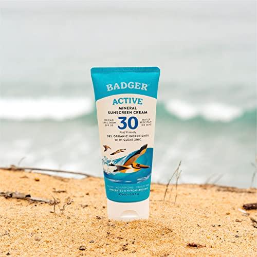 Badger Badger Mineral Sunscreen Cream SPF 30, All Natural Sunscreen with Zinc Oxide, 98% Organic Ingredients, Reef Safe, Broad Spectrum, Water Resistant, Unscented, 2.9 fl oz (2 Pack)