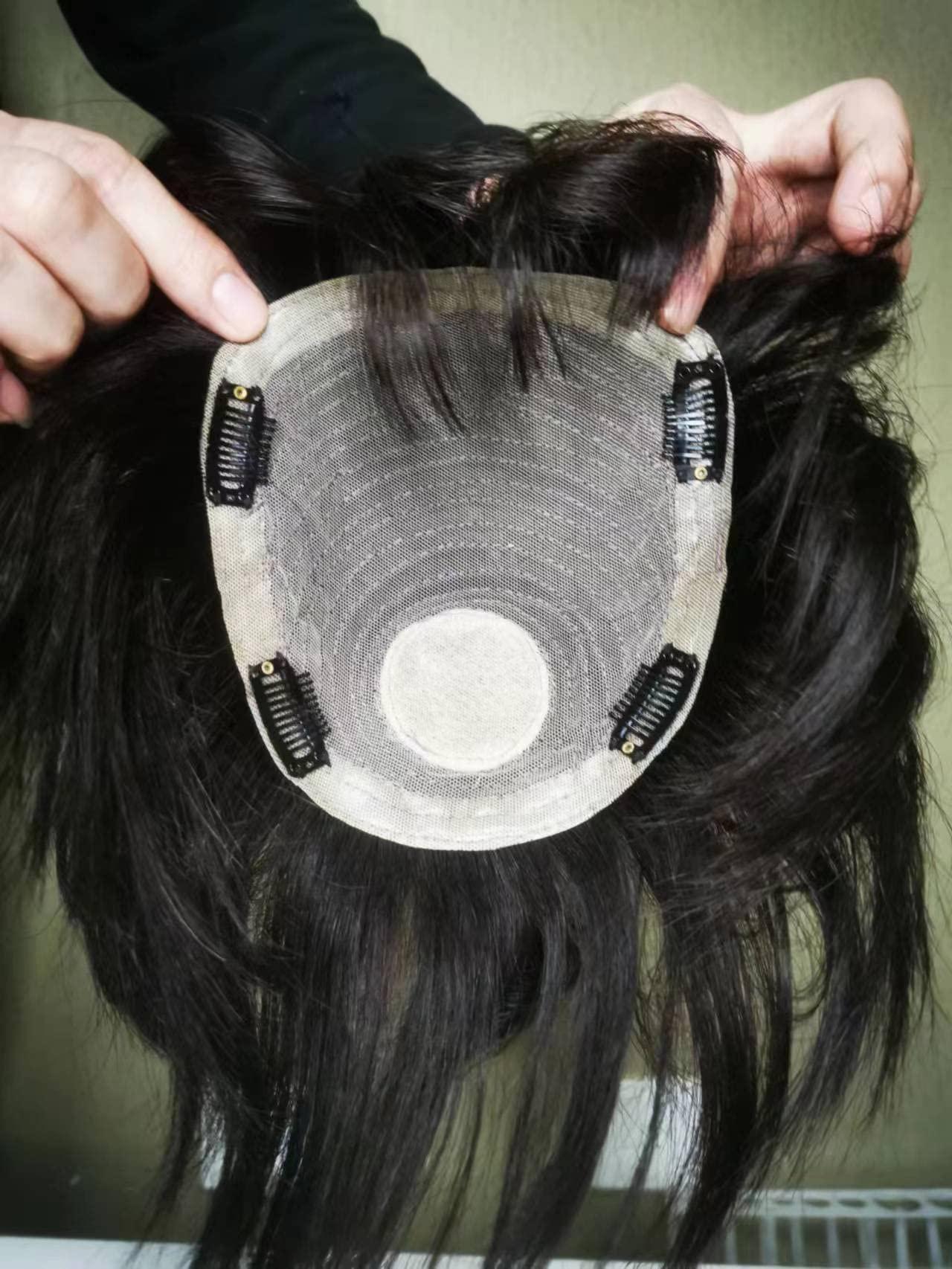 BESTOPPER BESTOPPER Human Hair Short Curly Hair Toppers For Women,16X18cm Womens Large Base Pixie Hair Toppers For Thinning Bouffant Hairstyles Short Hair Hair Extensions (Jet black(1#), Wavy/straight)