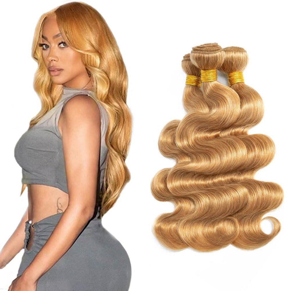 Raivide Color #27 Bundles Honey Blonde Body Wave Human Hair Bundles 26 26 26 Inch Peruvian Color #27 Body Wave Bundles Human Hair Honey Blonde Bundles Hair Extensions