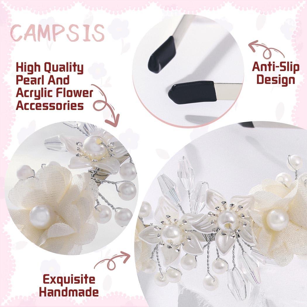 Campsis Campsis Hairband - White Flower Headband for Girls, Pearl Princess Girl Hair Bands, Wedding Bride Hair Accessories for Women and Girls