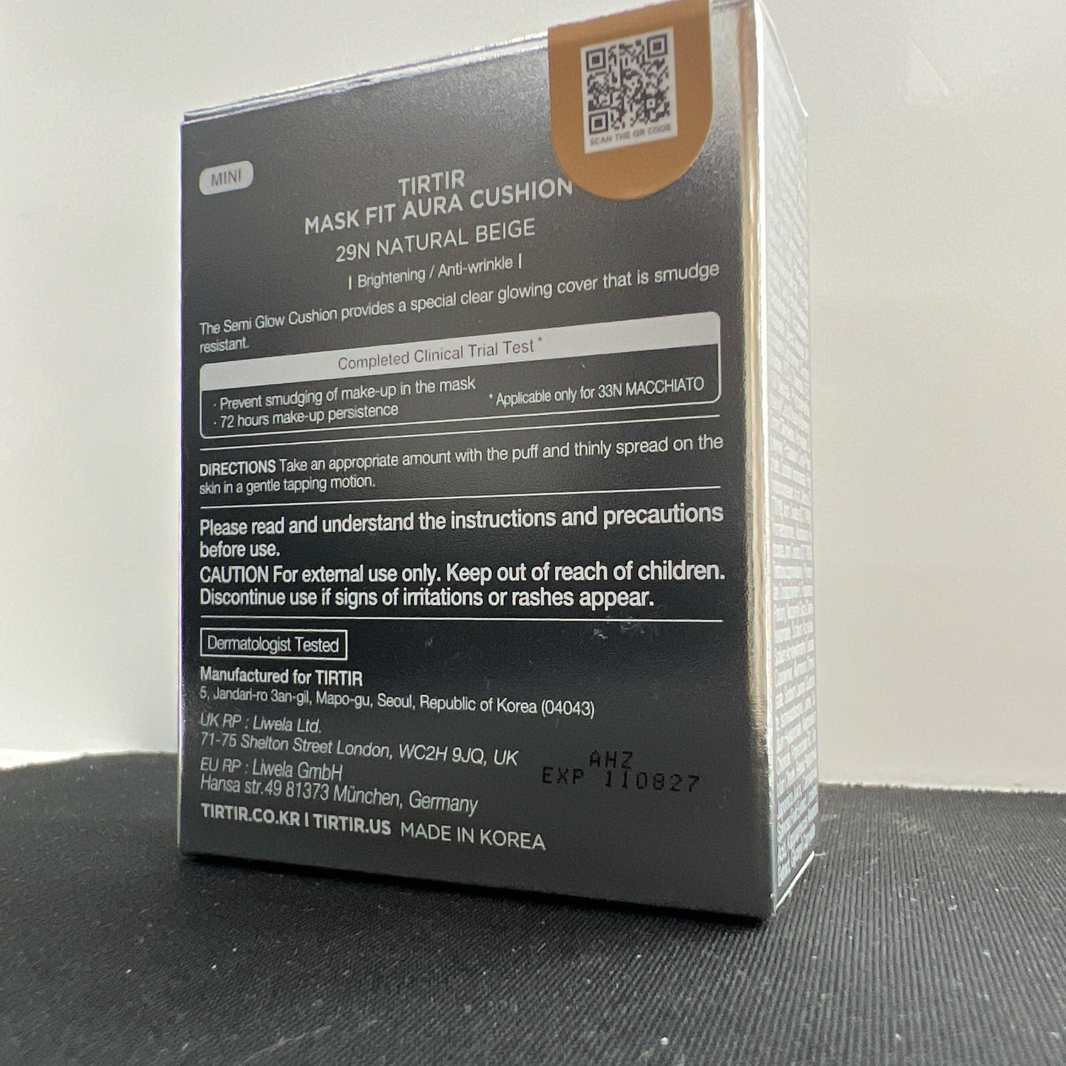 TIRTIR [*Mini Size*] TIRTIR Aura Glow Silver Cushion | Korean Cushion Foundation, (#29N Natural Beige, 0.15 Fl Oz)