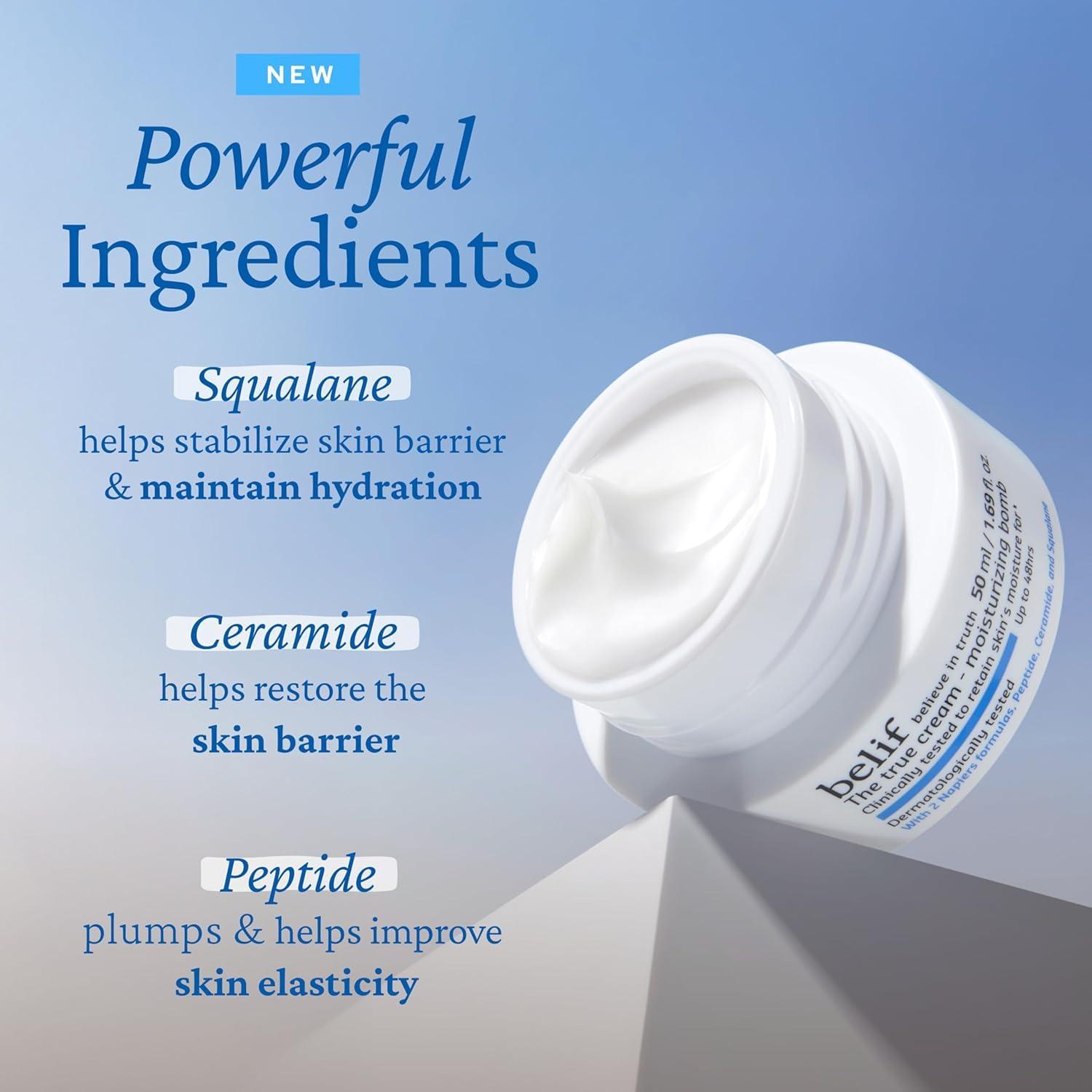 belif belif Moisturizing Bomb Daily Ceramide Moisturizer with Peptide & Squalane, 48hr Hydration & Anti-Aging Cream, Milky & Lightweight, Restores Skin Barrier, Korean Skincare, 1.68 fl oz (50ml)