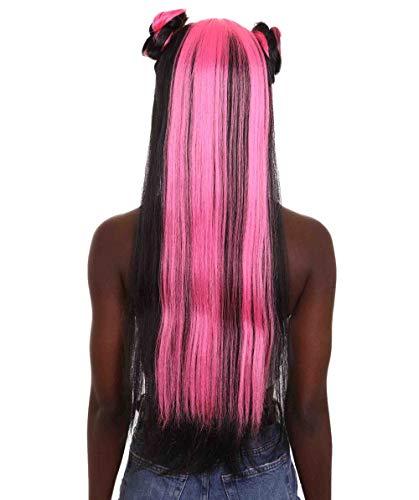HPO HPO Adult Women's Pinned Up Double Bun China Doll Rapper Wig - Electric Pink and Black Hair - Capless Cap Design