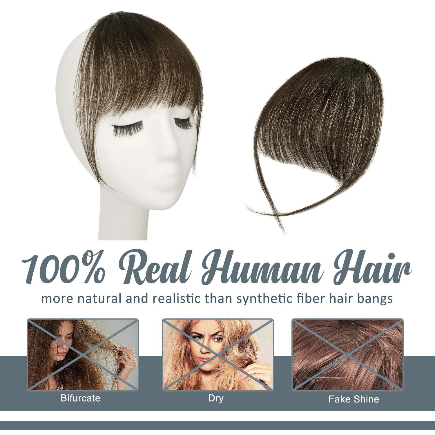 BARSDAR BARSDAR Human Hair Clip in Bangs - Clip in Bangs Real Human Hair Wispy Brown Hair Bangs for Women, Bangs Hair Extensions Clip in Fringe with Temples Hairpieces Clip on Bangs - Brown