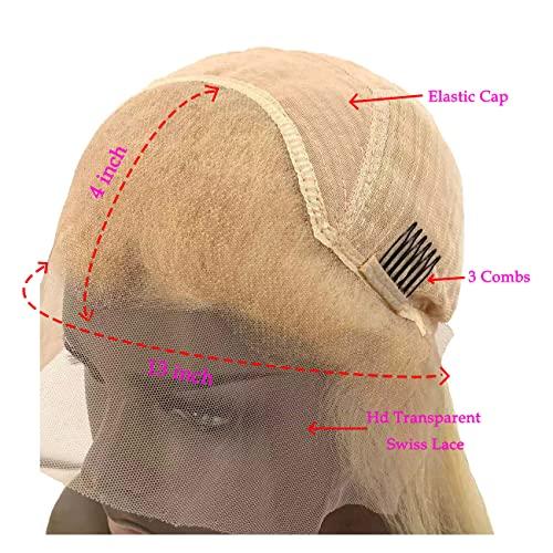 HAOKE Highlight Purple Wig Ombre Purple Blue Wigs For Women Pre Plucked Bleached Knots Lace Front Wig Body Wave Lace Front Wigs Human Hair(16inch, Purple Blue)