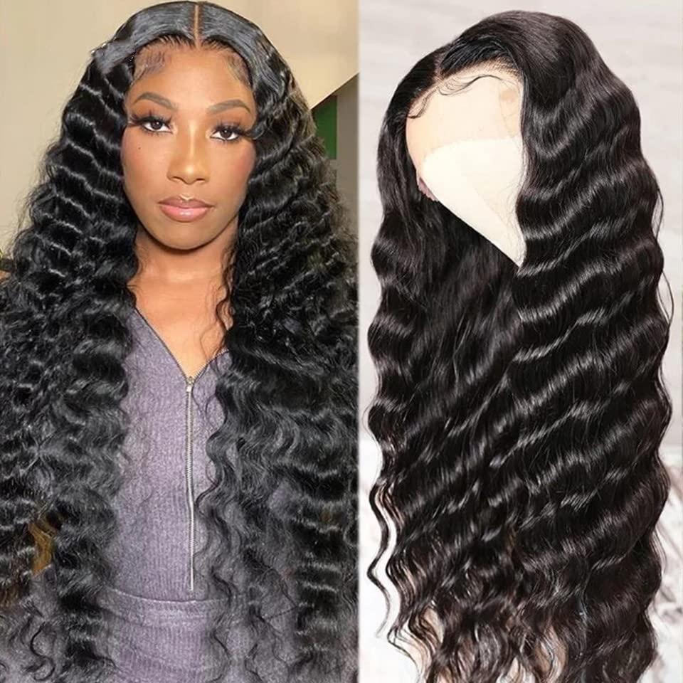 Generic Deep Loose Wave Frontal Wig Transparent Lace Front Human Hair Wigs For Women Remy Curly Lace Wigs (24 inch)