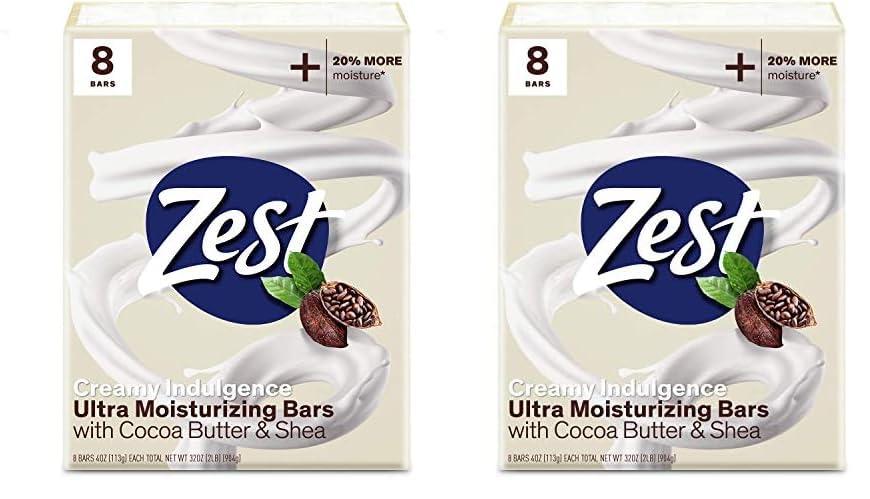 Zest Zest Bar Soap - 8 Bars - Enriched With Cocoa Butter And Shea for Ultra Moisturizing Cleansing - Leaves Your Body Feeling Silky Smooth And Deeply Moisturized (Pack of 2)
