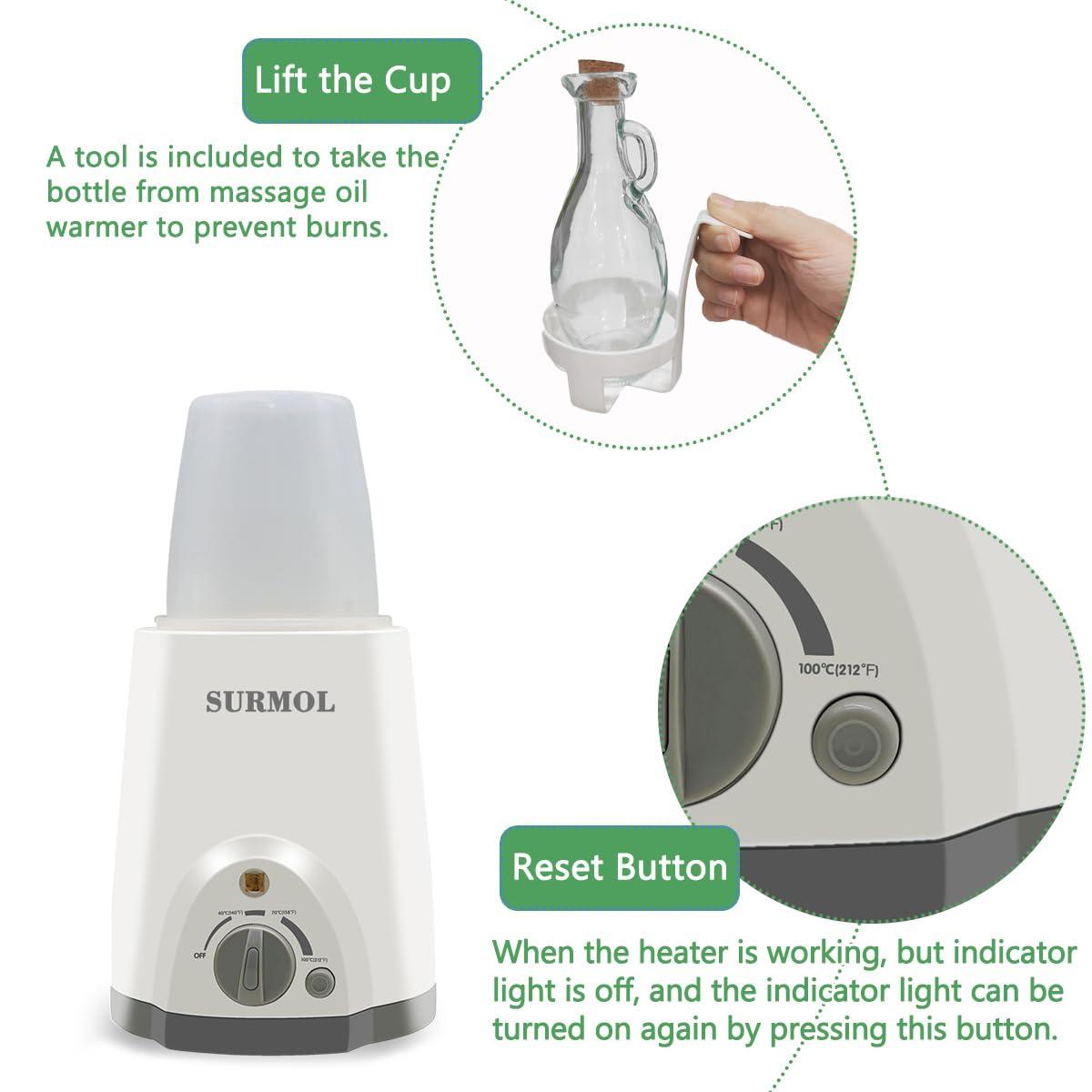 Surmol Oil Warmer for Massage With Glass Bottle - Professional Massage Oil Warmer for Massage Therapy Spa Home Salon, Lotion Warmer Oil Heater Dispenser