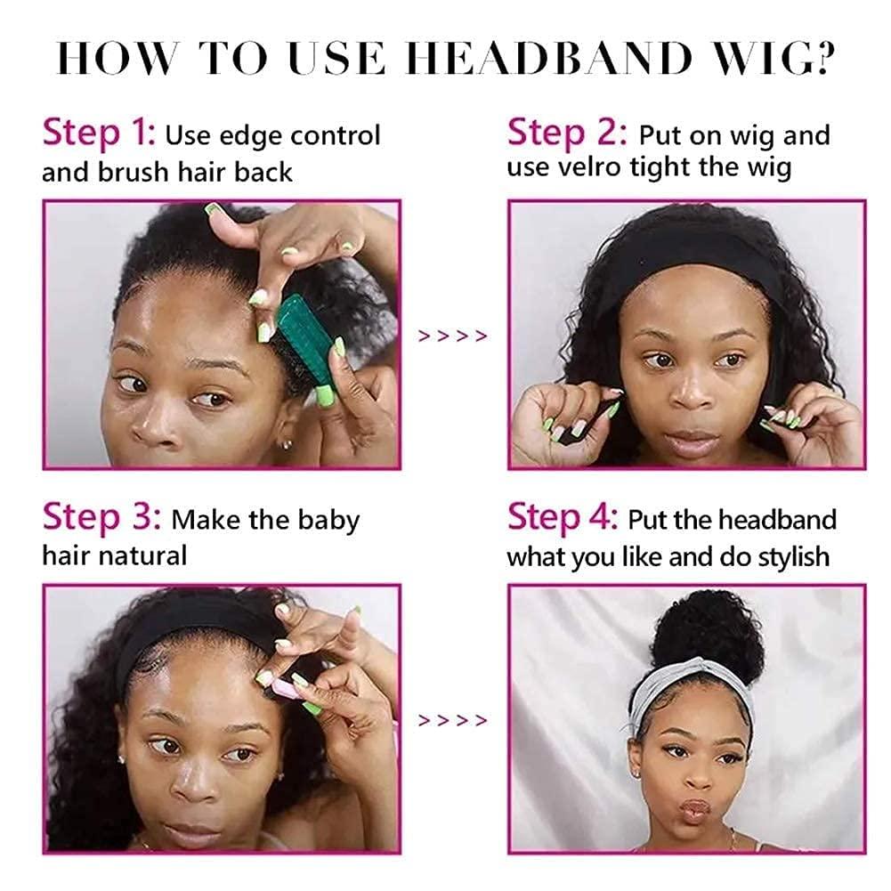 XSY XSY Headband Wig Human Hair Deep Wave Wigs 18 Inch None Lace Front Wigs Glueless Wig 150% Density Brazilian Virgin Human Hair Headband Wigs for Black Women