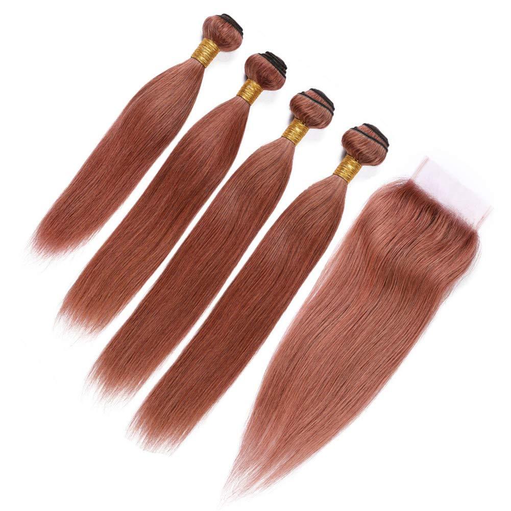 Tony beauty hair Tony Beauty Hair #33 Dark Auburn Peruvian Virgin Hair Weaves with Closure Copper Red Body Wave Human Hair 4 Bundles and Closure Reddish Brown Lace Front Closure 4x4\" (12 12 12 12 with 10)
