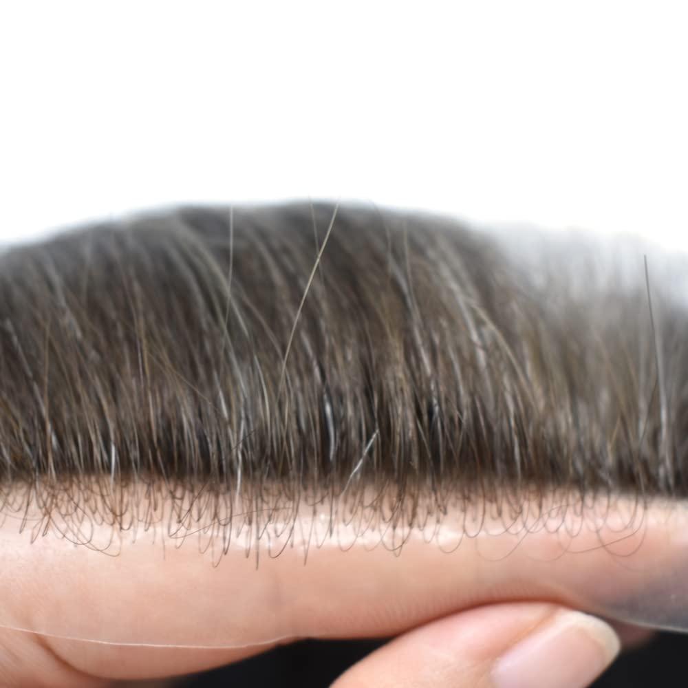 Generic Men\'s Hair Replacement System Human Hairpieces Toupee for Men 0.04-0.06MM Thin Skin PU V-Looped Mens Toupee Men hair Piecce #310 3# DARK BROWN WITH 10% SYNTHETIC GREY