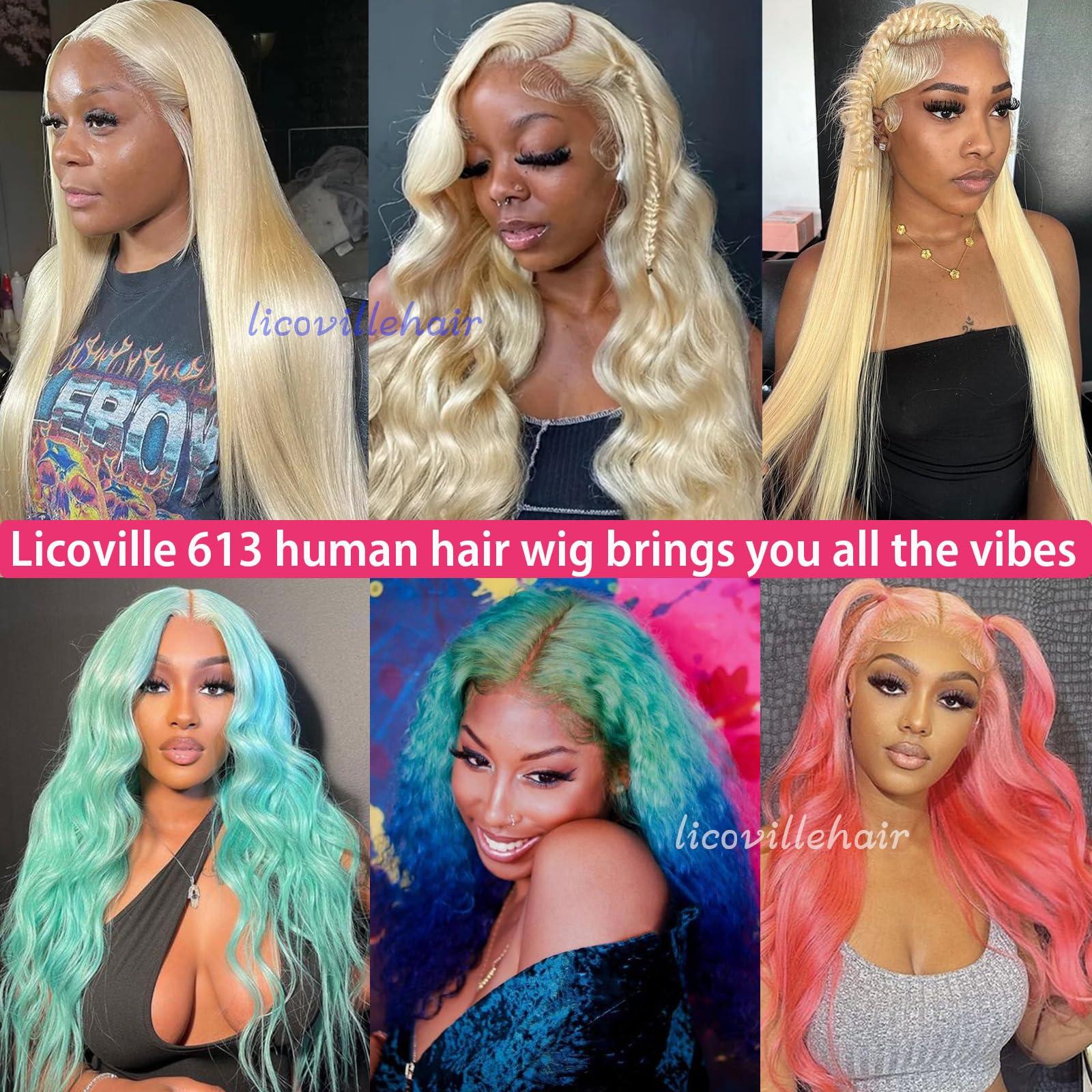 Licoville 613 Lace Front Wig Human Hair 180% Density 13x4 613 Human Hair Wig Full Thick Straight 22 Inch 613 HD Lace Frontal Wig Pre Plucked Bleached Knots Blonde Human Hair Lace Front Wigs for Black Women