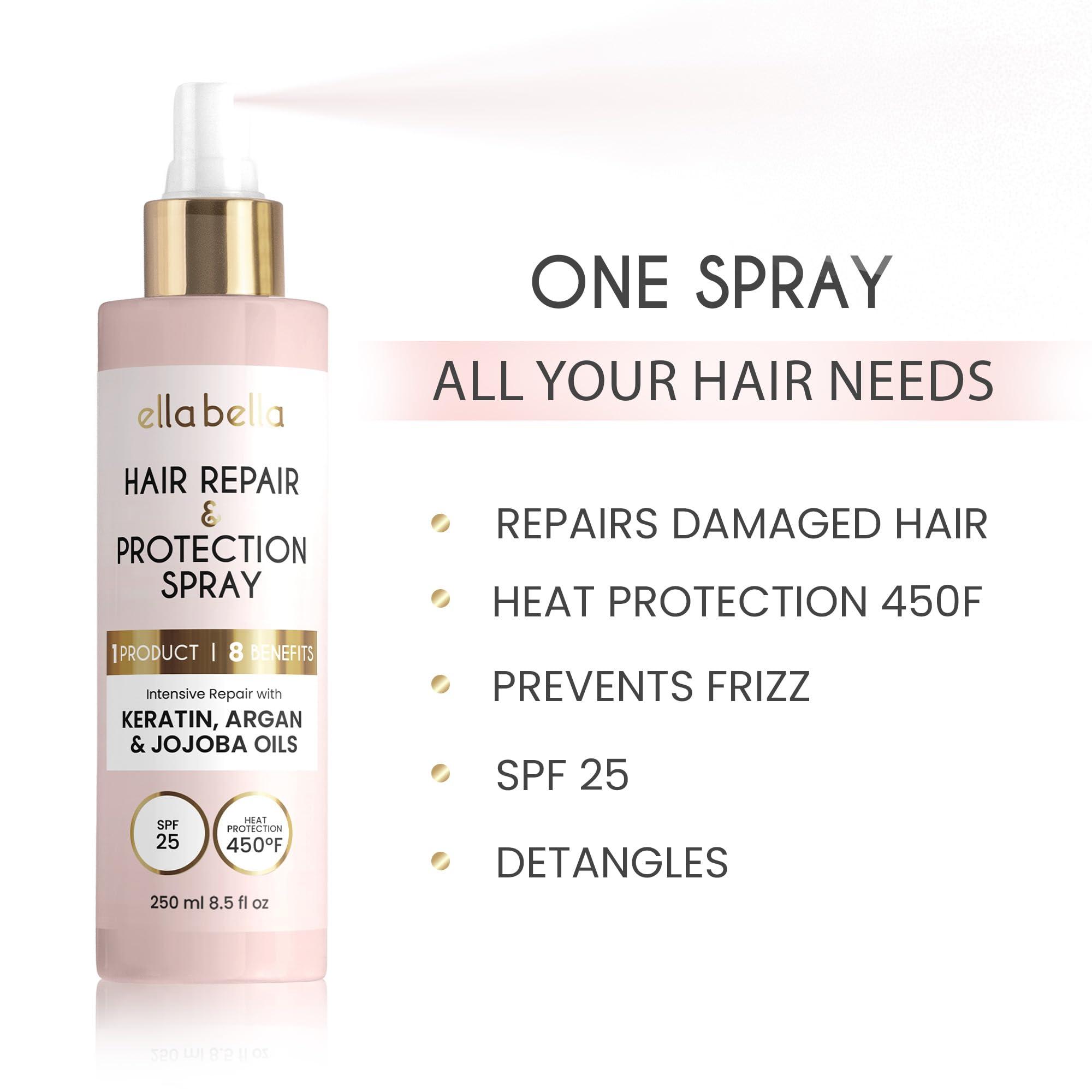 ELLA BELLA ELLA BELLA All-in-1 Heat Protectant Spray for Hair Repair, Protect, and Nourish with UV Shield Cruelty-Free Formula with Argan Oil, Jojoba, and Keratin Professional Hair Heat Protection Spray
