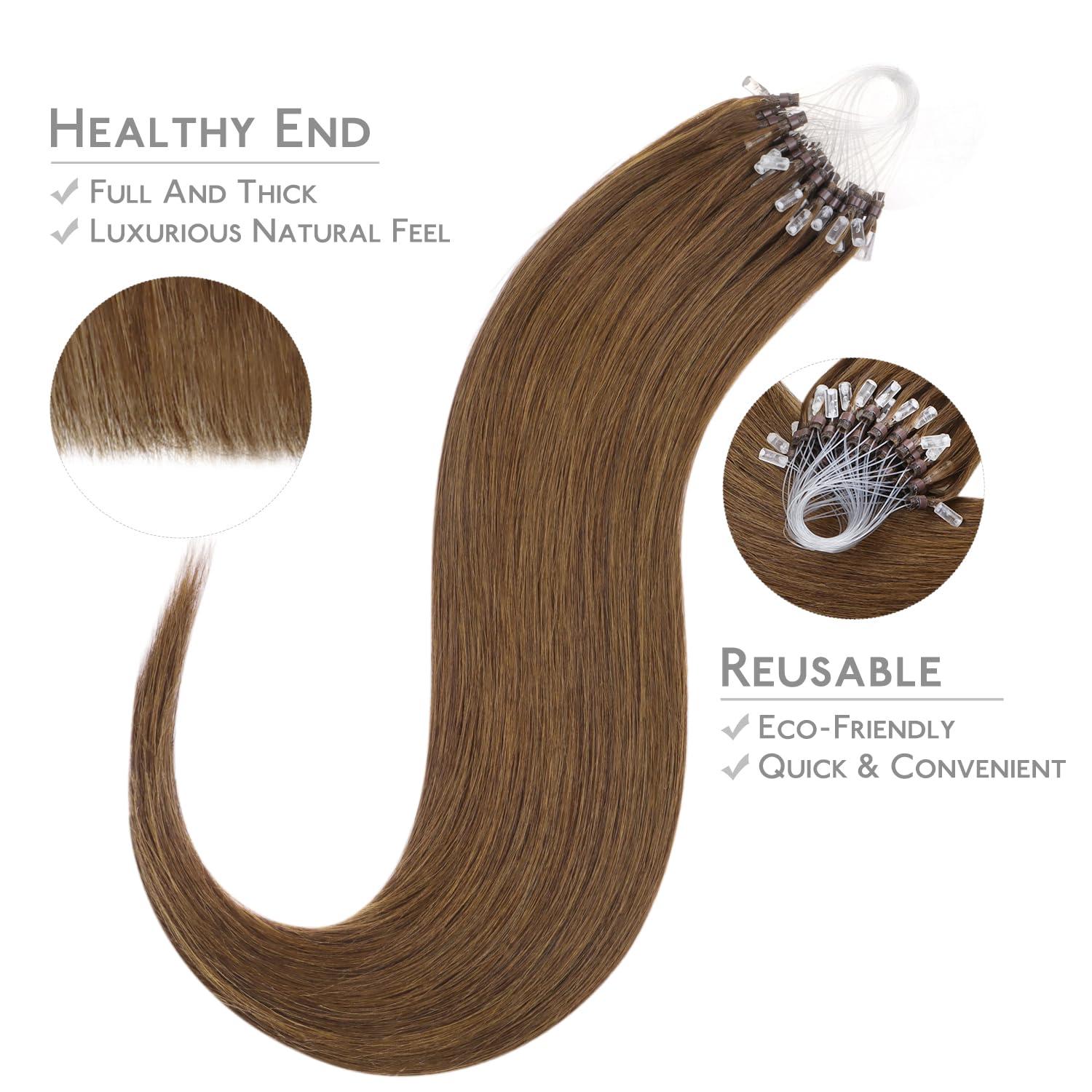 Wennalife WENNALIFE Microlink Hair Extensions Human Hair, 50g 50s 22 Inch Light Auburn Brown Remy Micro Bead Hair Extensions Real Human Hair Micro Link Micro Loop Micro Ring Hair Extensions Straight Microlinks
