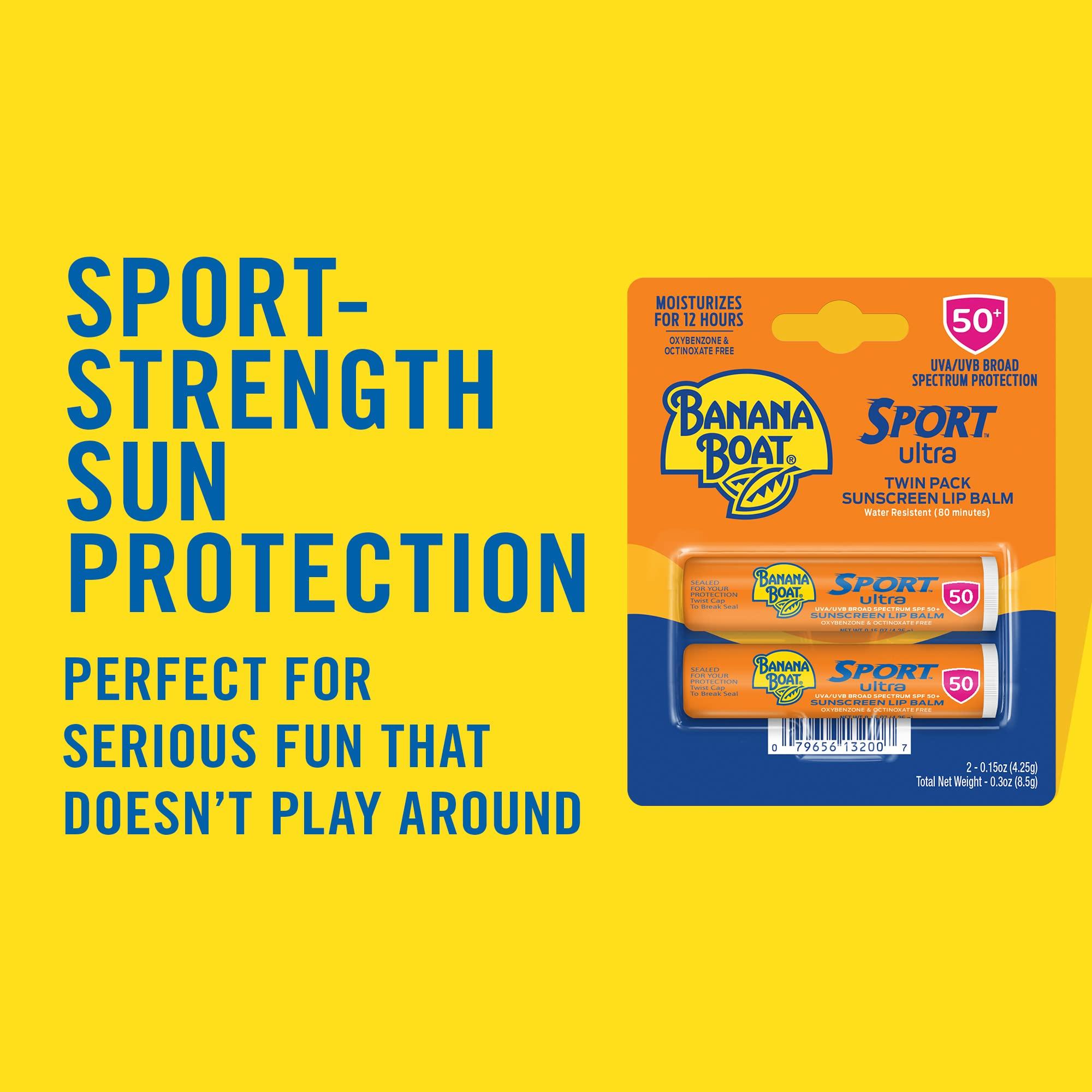 Banana Boat Banana Boat Kids Sport Sunscreen Stick SPF 50, 0.5oz & Sport Ultra SPF 50 Lip Sunscreen Twin Pack | SPF Lip Balm Pack, Banana Boat Lip Balm SPF 50, Oxybenzone Free Sunscreen