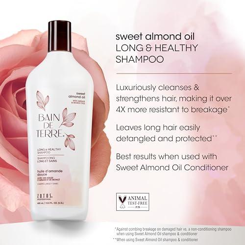 Bain de Terre Bain de Terre Sweet Almond Oil Long & Healthy Shampoo, Strength & Protection for Weak, Damaged Hair, with Argan & Monoi Oils, Paraben-Free, Color-Safe, Vegan, 33.8 Fl Oz