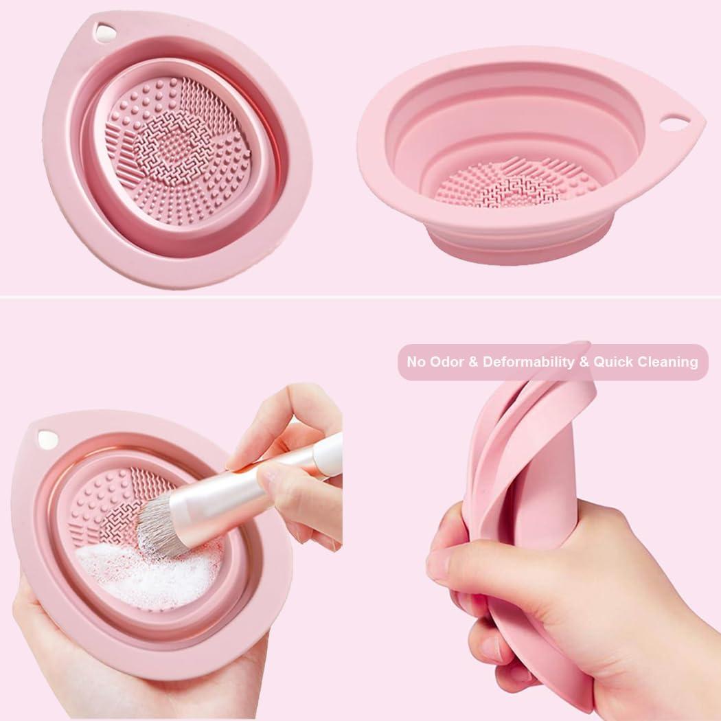 KAKKOII KAKKOII Makeup Brush Bag, PU Leather Makeup Brush Organizer, 16 Slots Portable Makeup Brush Pouch, Travel Mesh Cosmetic Bag With Foldable Makeup Brush Cleaner Bowl