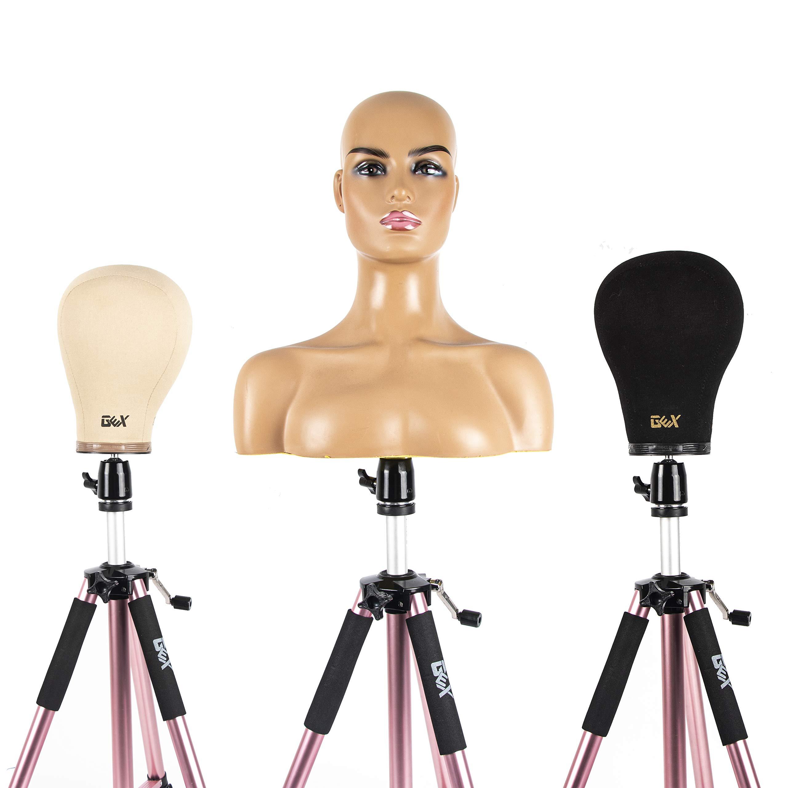 gexworldwide gexworldwide GEX 63\" Heavy Duty Mannequin Tripod Stand Wig Stand for Wig Mannequin Head Training Doll Manikin Head for Cosmetology Hairdressing with Travel Bag (Rose Gold)