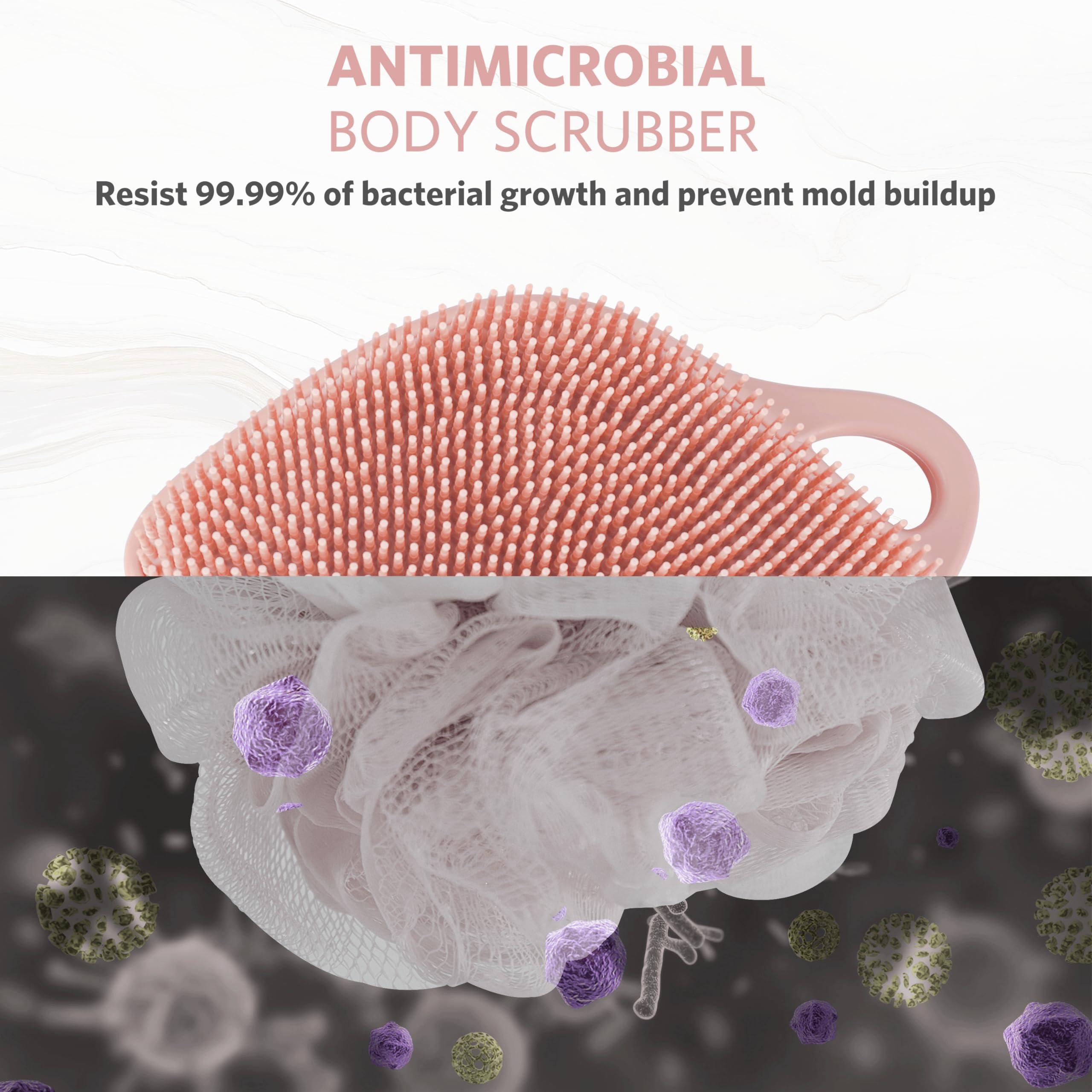 Sndyi Sndyi Silicone Body Scrubber, Gentle Exfoliating Body Scrubber for Sensitive Skin, Leaf Shaped Shower Scrubber for Body with Lathering Bristles, Silicone Loofah Body Brush for Showering, Pink