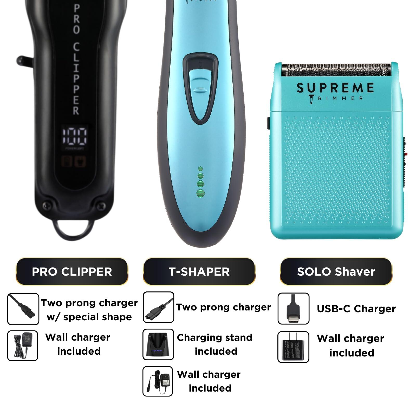Supreme Trimmer Supreme Trimmer 3-in-1 Barber Bundle | Pro Clipper, DLC T-Shaper Trimmer & Solo Foil Shaver | Professional Beard Trimmer Mens Hair Clipper Kit | Light Blue