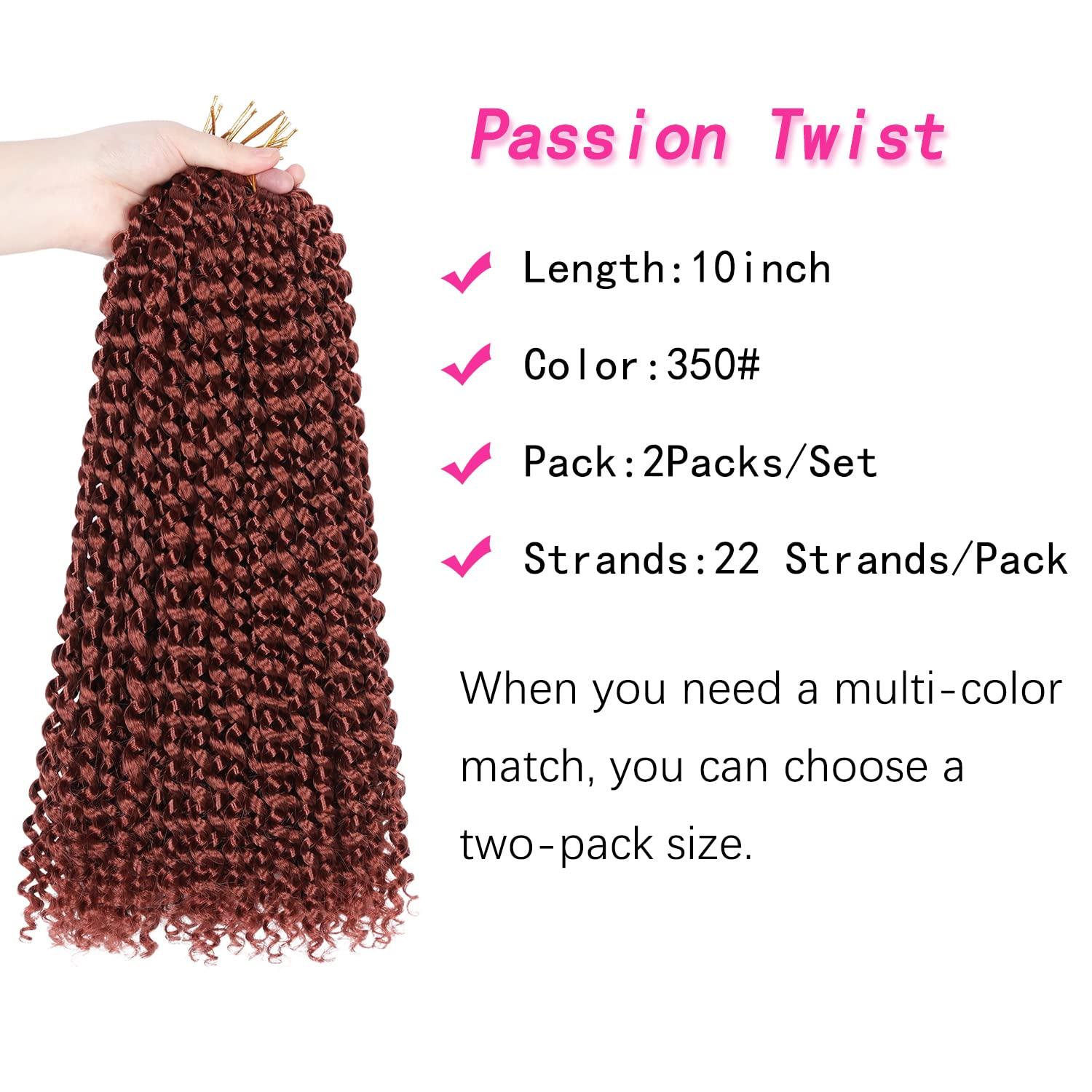 Ubeleco Ubeleco Copper Red Passion Twist Hair, 350# Water Wave Crochet Hair 10 Inch Passion Twist Crochet Hair 22 Strands/Pack Bohemian Synthetic Curly Braiding Hair Extensions (10 Inch (Pack of 2), 350#)