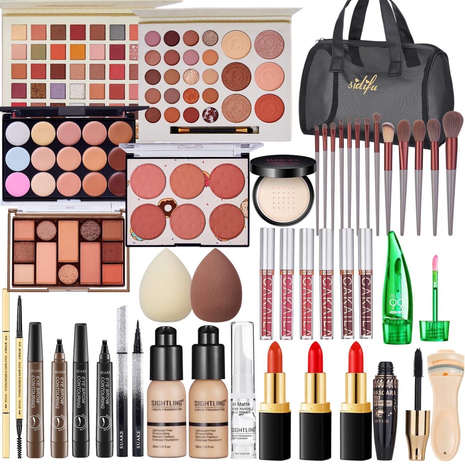 SIGHTLING All in One Makeup Kit for Women Full Kit, Travel Makeup Kit, Makeup Gift Set for Women & Girls, Makeup Essential Bundle Include Foundation Eyeshadow Palette Lipstick Eyebrow Pencil Cosmetic Brush Set