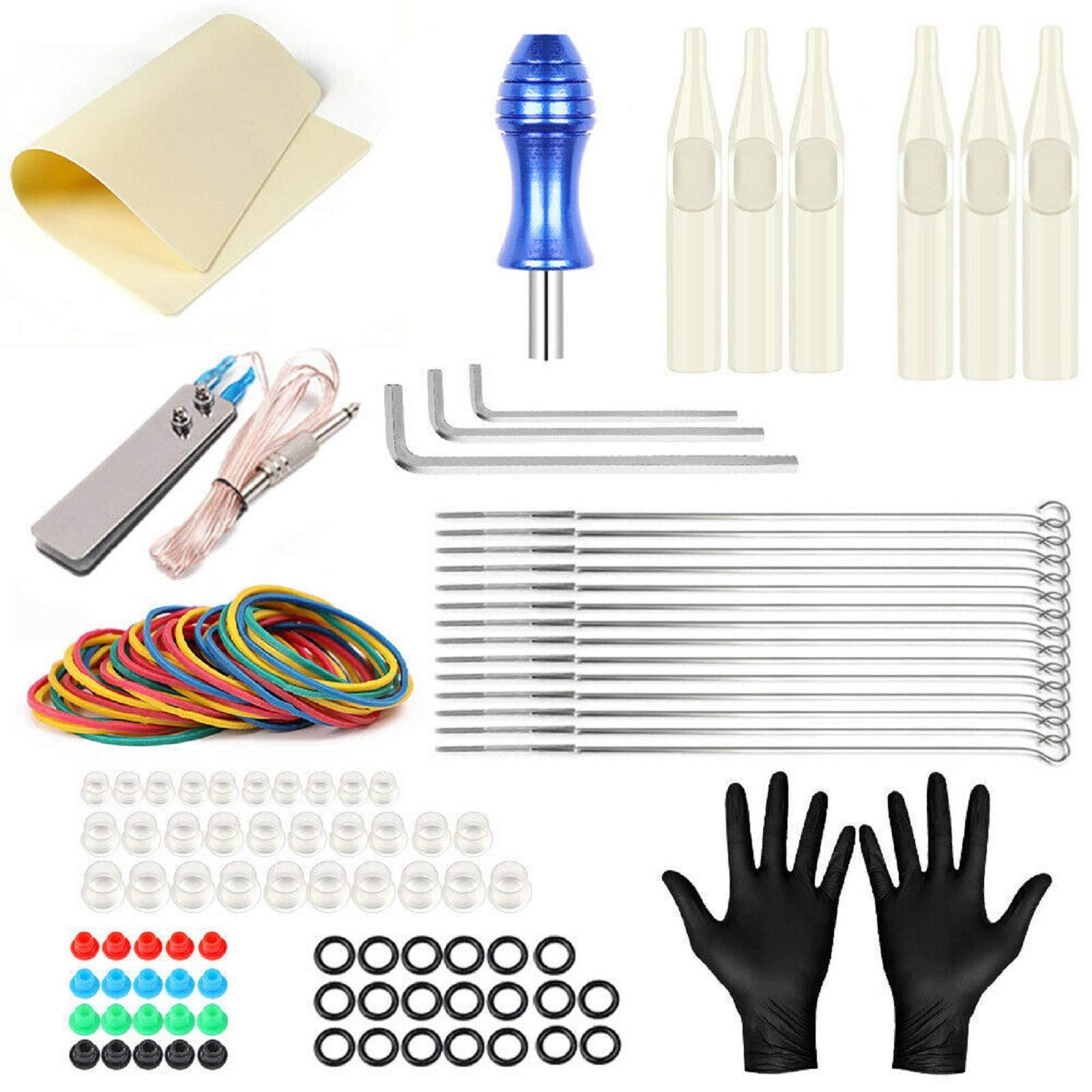 mainlead Complete Tattoo Gun Kit Power Supply Cartridge Needle Foot Pedal Skin Practice (B)