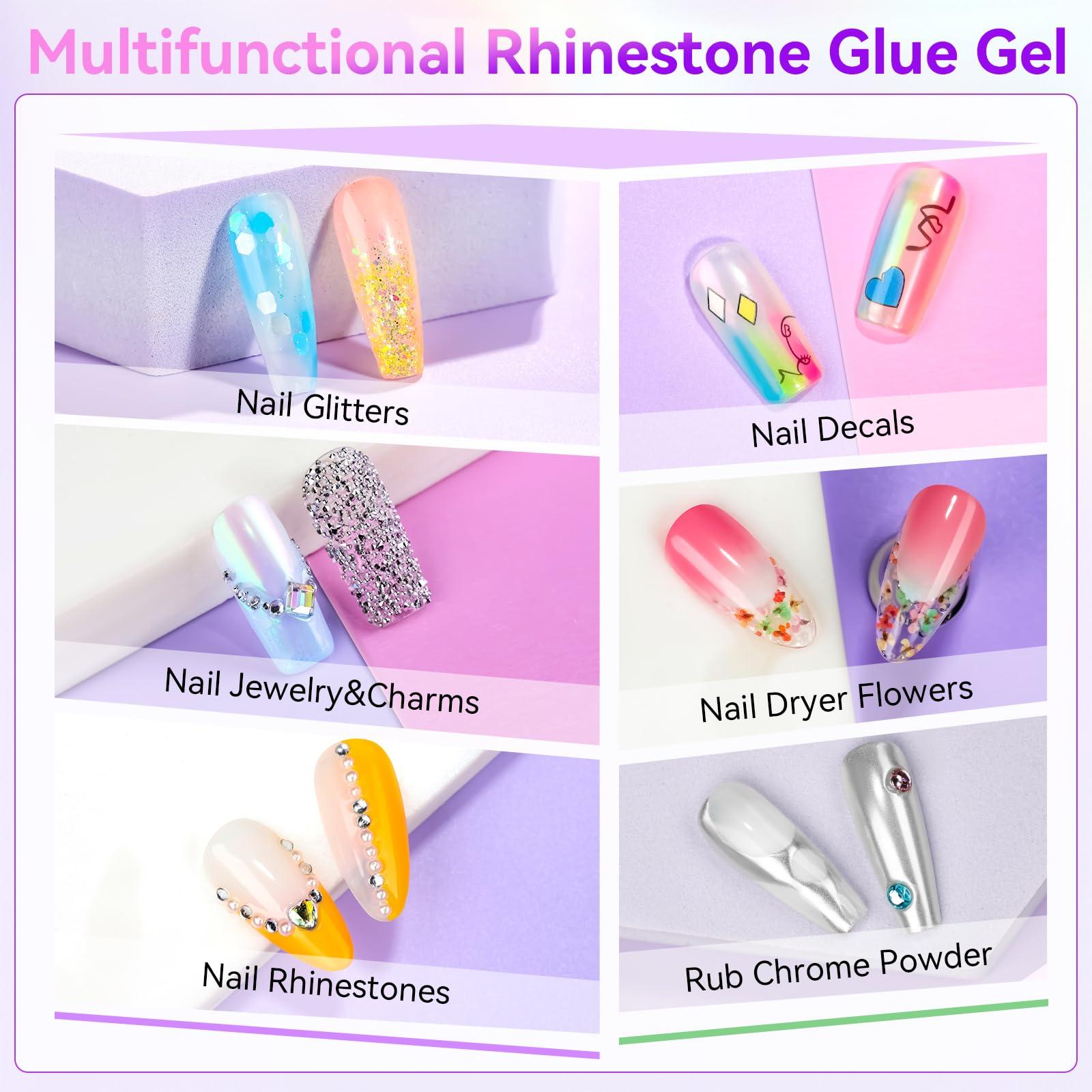 Makartt Makartt Nail Rhinestone Glue Gel, Upgrade Gel Nail Glue with Brush Pen Tip Super Strong Adhesive Precise for Nail Charms Crystals Rhinestone Beads Flower 3D Decorations 8ml*2