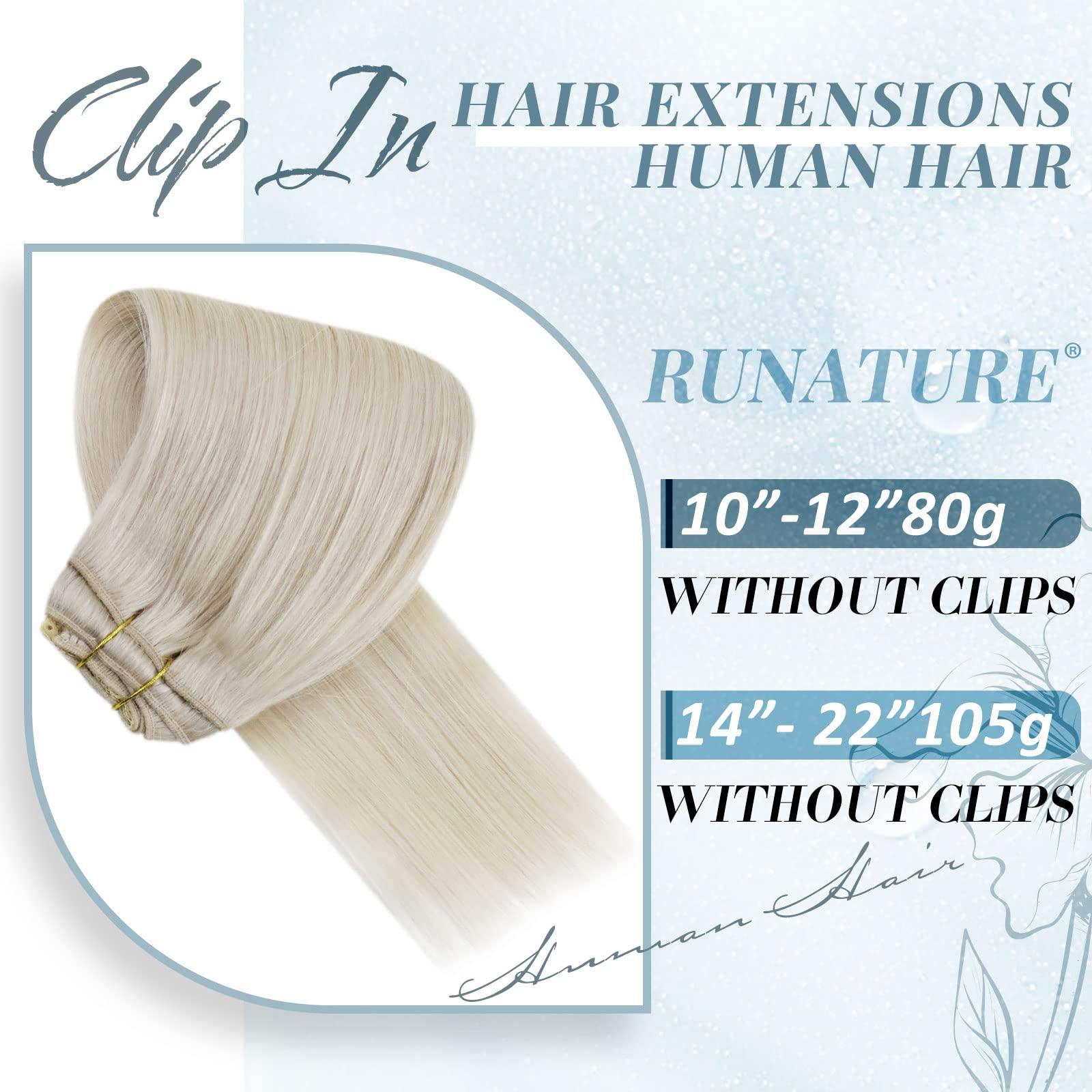 RUNATURE RUNATURE Blonde Clip in Hair Extensions Real Human Hair #800 White Blonde and #60 Platinum Blonde 10 Inch 80g
