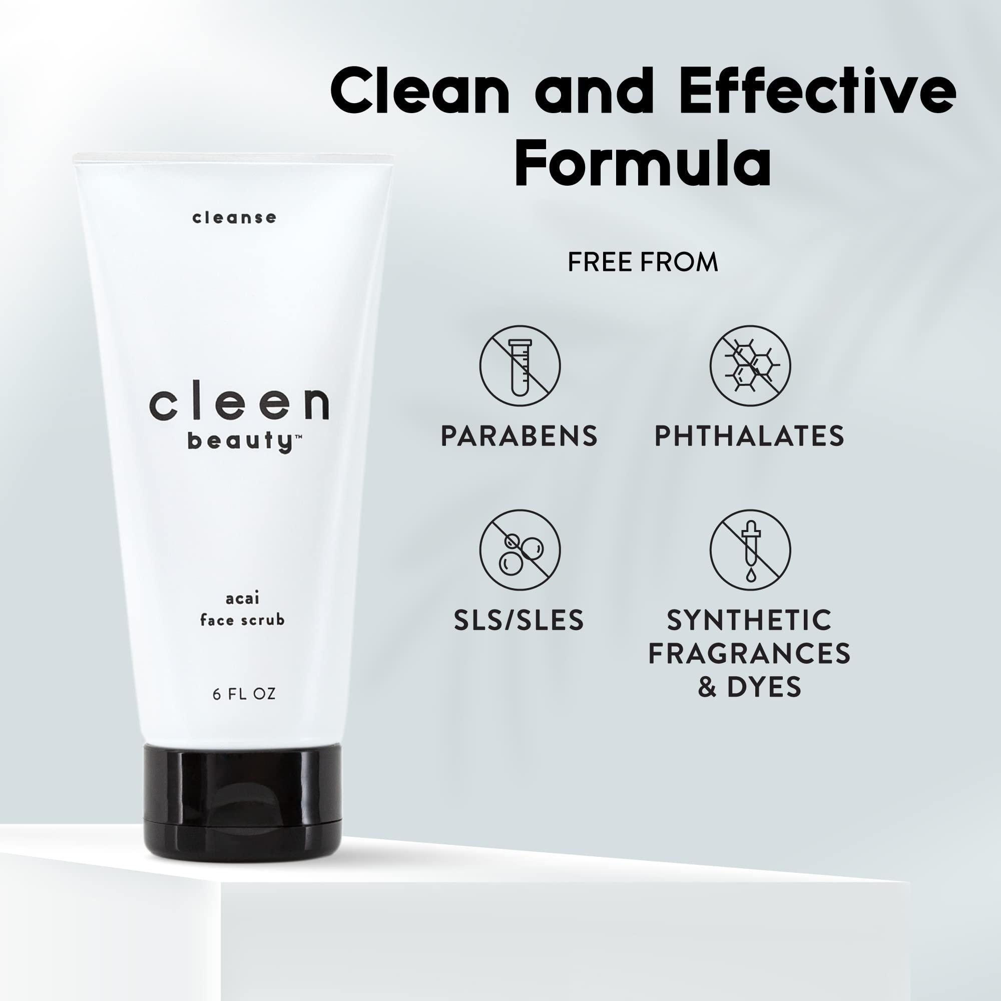 CLEEN BEAUTY Cleen Beauty Acai Face Scrub | Acai Face Exfoliator | Exfoliating Face Wash with Brazil Nut Oil & Avocado Oil | Facial Scrub - Paraben Free, SLS Free | Exfoliating Face Scrub | 6.0 Fl Oz