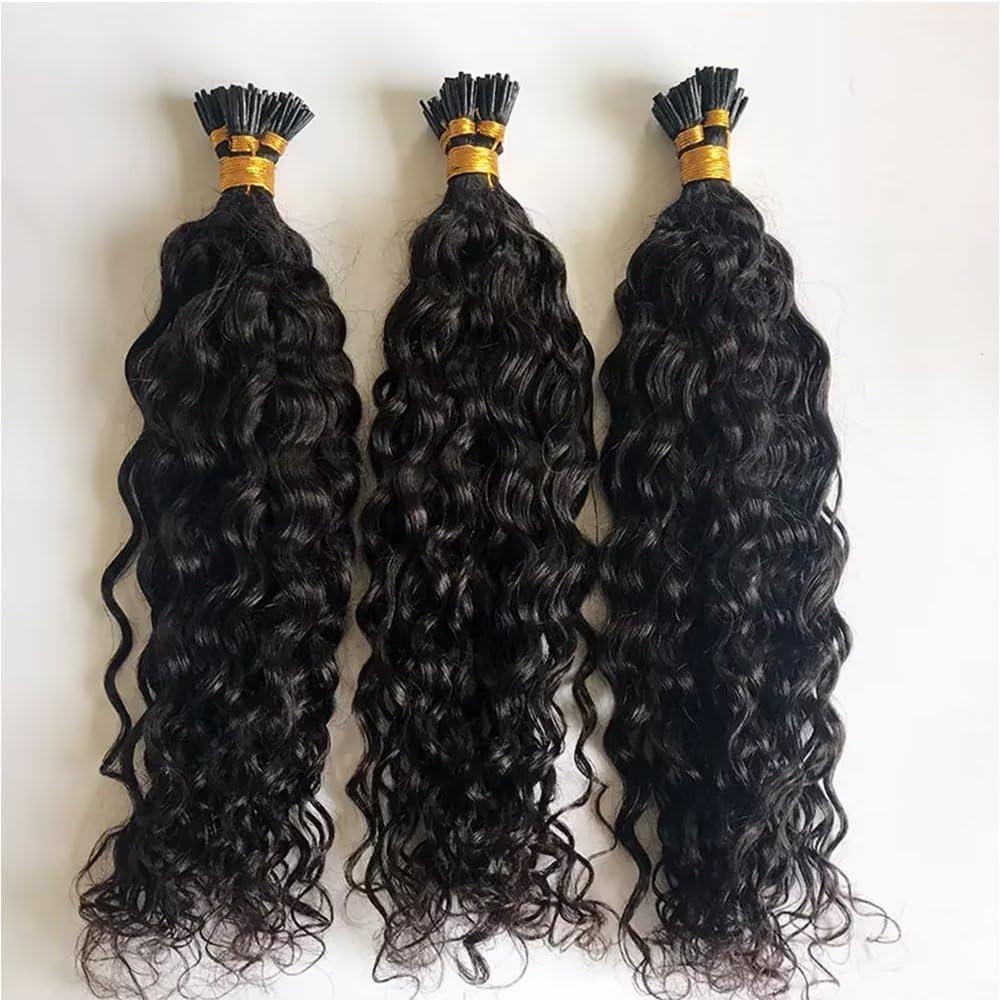 QUINLUX WIGS QUINLUX WIGSI Tip Hair Extensions Microlinks For Black Women Natural Deep Wave Malaysian 100% Human Hair Can Be Dyed Water Wave Brazilian Remy Human Hair 1g/Pcs 100Pcs/Set 24 inch