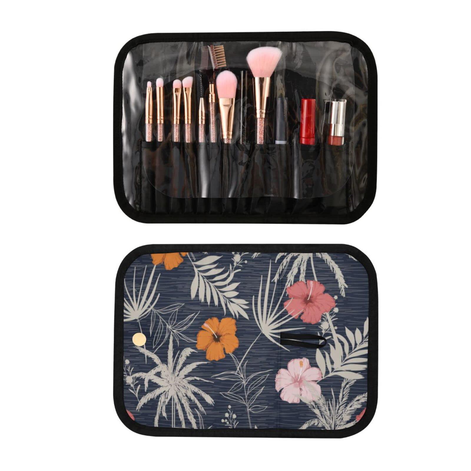 Oyihfvs Trendy Hawaii Tropical Exotic Hibiscus Flowers with Palm Leaves 3 PCs Set Toiletry bags, 1 Women\'s Travel Cosmetic Bag, 1 Hanging Toiletry Wash Bag, 1 Brush Case, Portable Makeup Storage Case