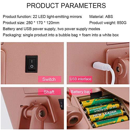 REDSHORE REDSHORE USB Tri-fold Makeup Mirror, 1x/2x/5x/10x Magnifying Led Cosmetic Mirror,90° Rotation Beauty Mirror for Home Tabletop Bathroom Shower Travel (Champagne Gold)