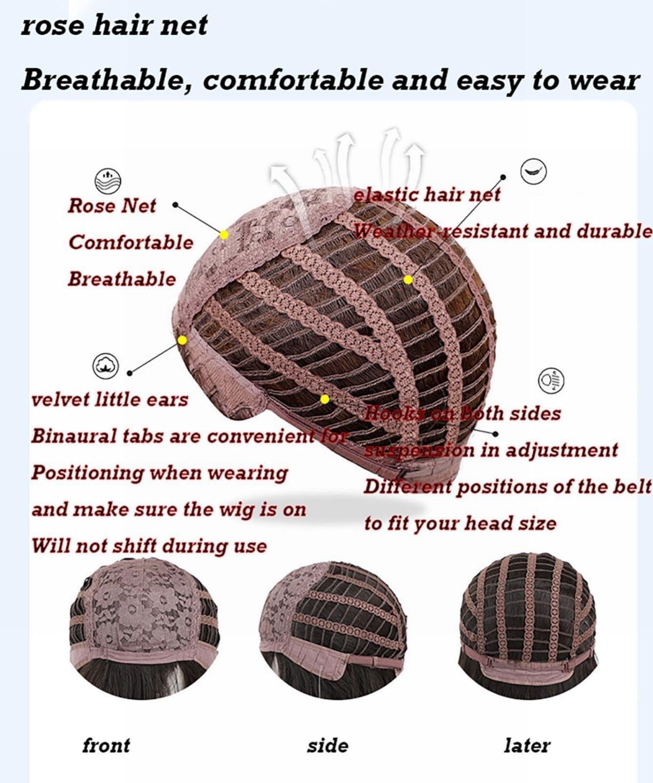 POWHA POWHA Short Auburn Wig with Bangs for Women Natural Synthetic Hair Ombre Wig with Dark Roots Loose Wavy Wig, size