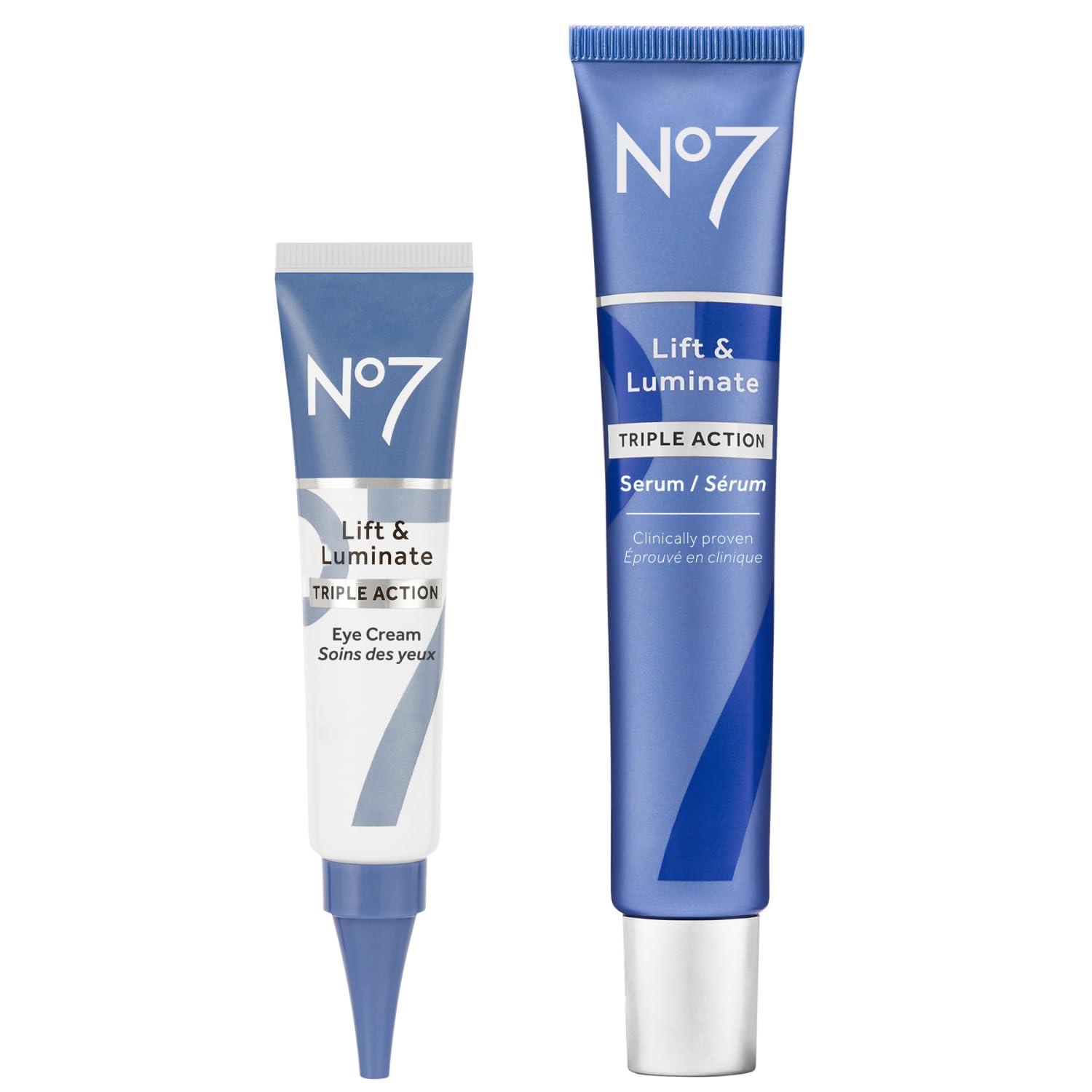 No7 No7 Lift & Luminate Serum & Eye Cream Bundle - Includes Triple Action Face Serum (30ml) and Eye Cream (15ml) - Skincare Kit for Face and Eyes - 2-Piece Bundle