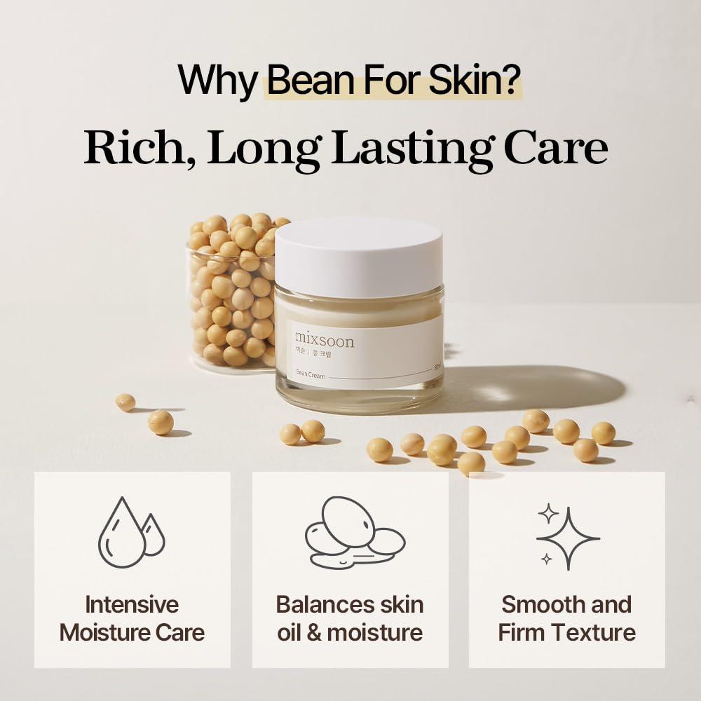 mixsoon mixsoon Bean Cream - Intensive Moisture Face Cream For Smooth, Nourished Skin, Pore & Sebum Care - Korean Skincare For Glass Skin - Non-stick (1.69 fl.oz / 50ml)