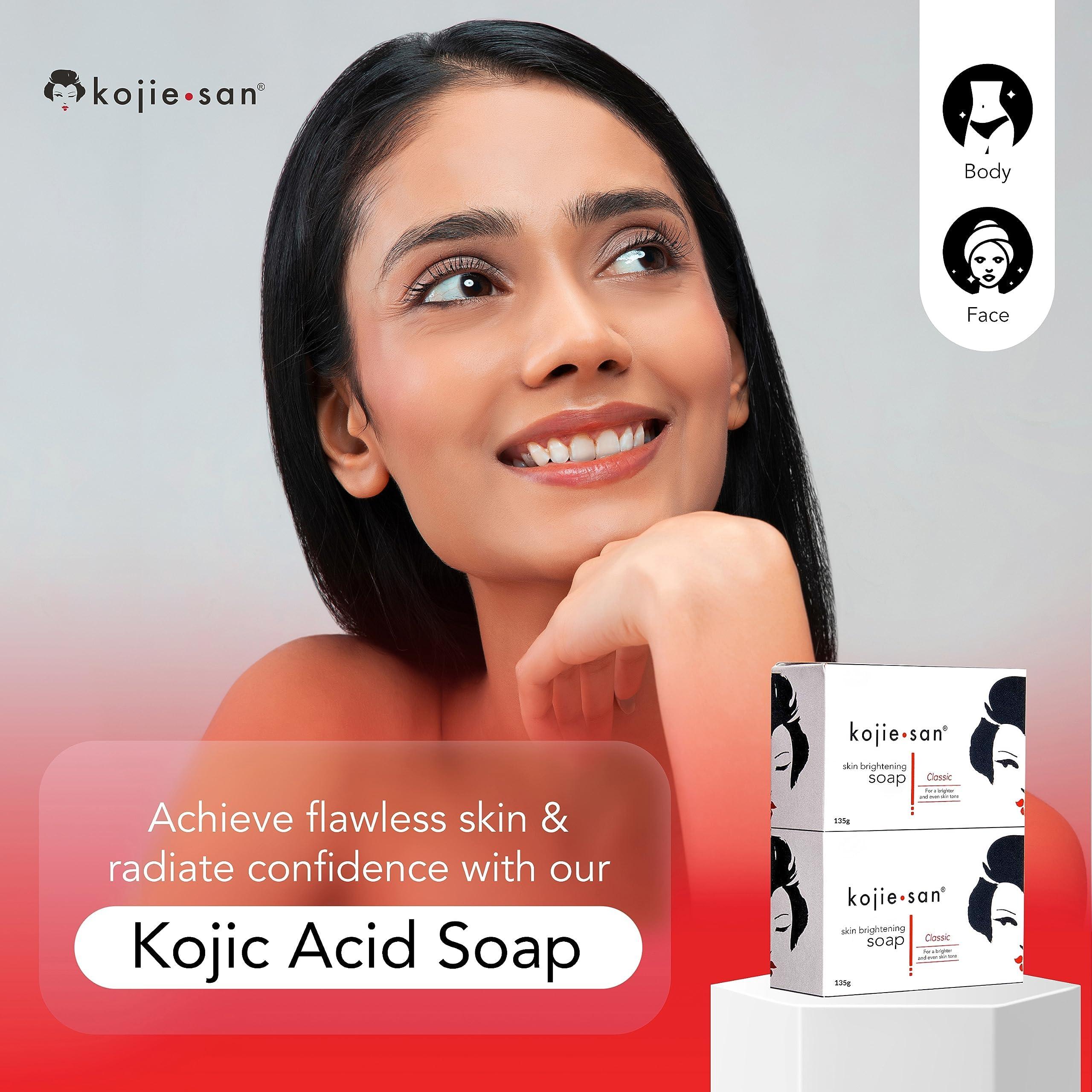 Kojie San Kojie San Skin Brightening Soap - Original Kojic Acid Soap that Reduces Dark Spots, Hyperpigmentation, & Scars with Exfoliating Soap Net Included  135g x 6 Bars