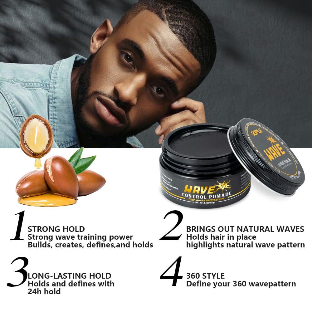 Goiple 360 Waves Wash Shampoo -Wave Shampoo for Black Men 360 Wave Shampoo Hydration Shampoo Enhance Waves Shampoo Strenghtens Hair Promote Growth Wave Shampoo Easy Wash 360 Wave Training Wave Pomade Set