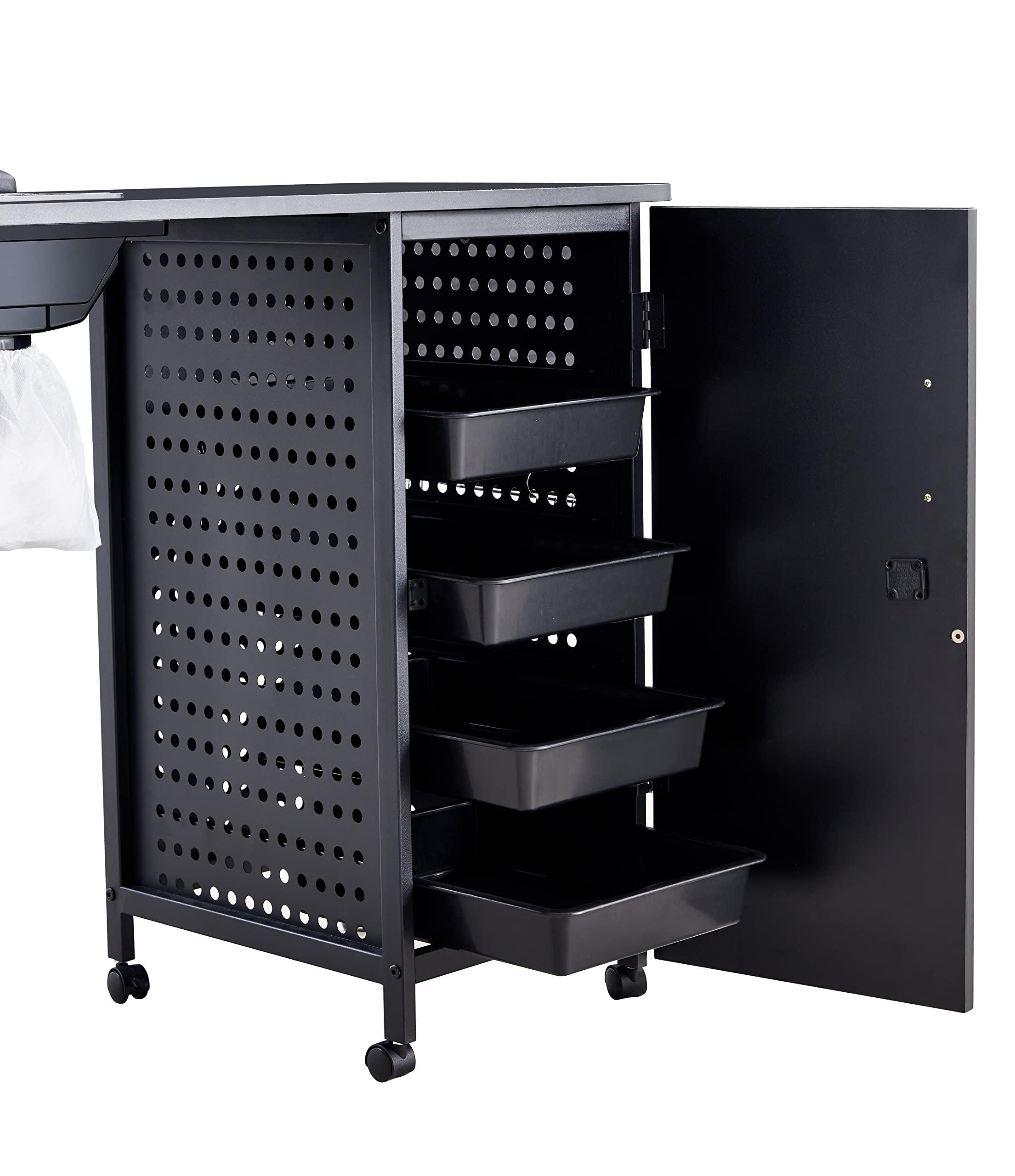 HomVent HomVent Manicure Table Nail Desk Iron Single Cabinet, Beauty Spa Salon Workstation w/Wrist Rest, Lockable Cabinets, LED Lamp, Electric Downdraft Vent, 2 Cabinets (Black)