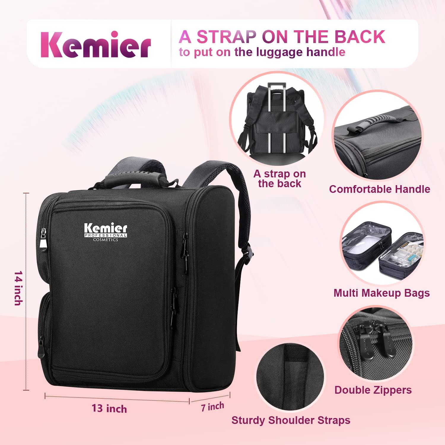 Kemier Kemier Travel Makeup Train Case - Professional Makeup Artist Backpack Portable Cosmetic Organizer Case for Makeup Brush Storage Makeup Artist Kit