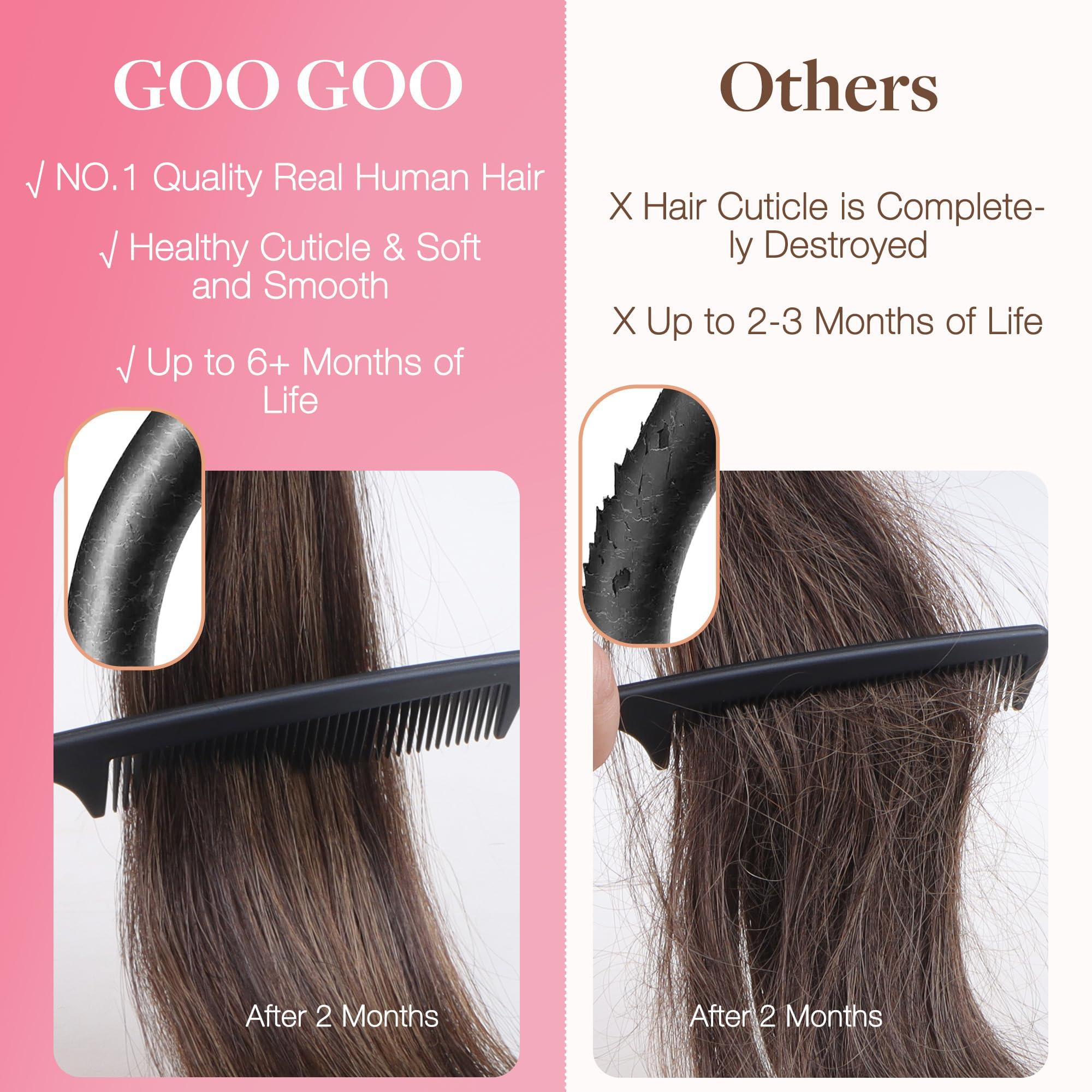 GOO GOO GOO GOO I Tip Hair Extensions Real Human Hair, 14inch 50g 100S, Cold Fusion I Tip Hair Extensions, Invisible Remy Hair Extensions, 4/26/4 Balayage Chocolate Brown to Honey Blonde